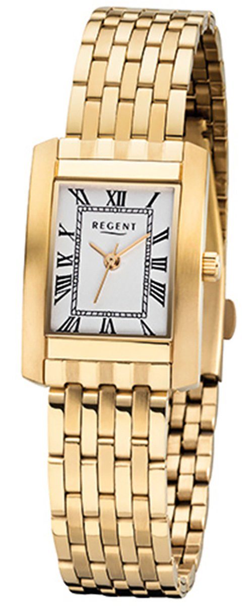 Regent Quarzuhr Regent Damen-Armbanduhr gold Analog F-1051, (Analoguhr),  Damen Armbanduhr eckig, Edelstahlarmband gold