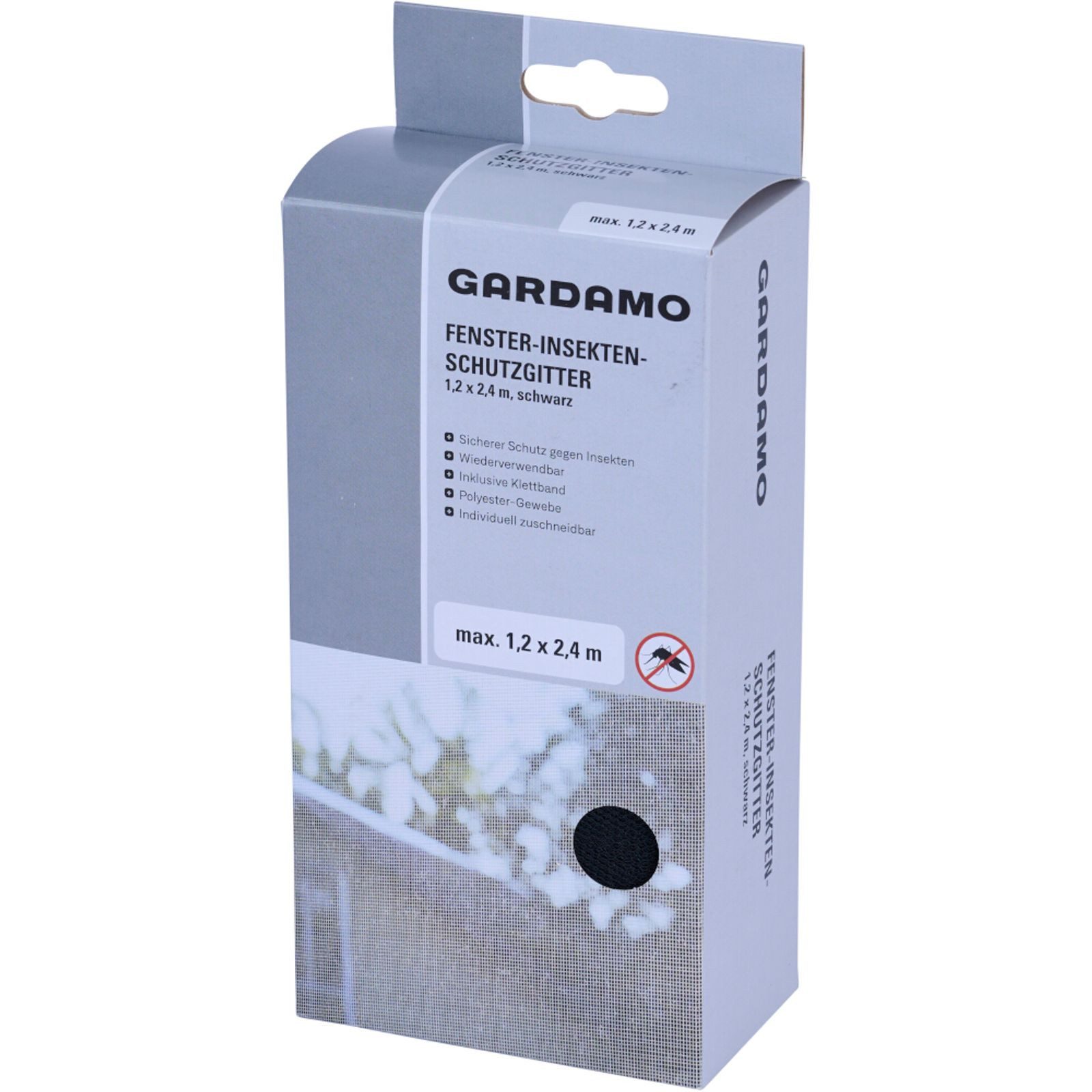 GARDAMO Fliegengitter-Gewebe Fliegengitter 1,2 m x 2,4 m schwarz für Fenster mit Klettband