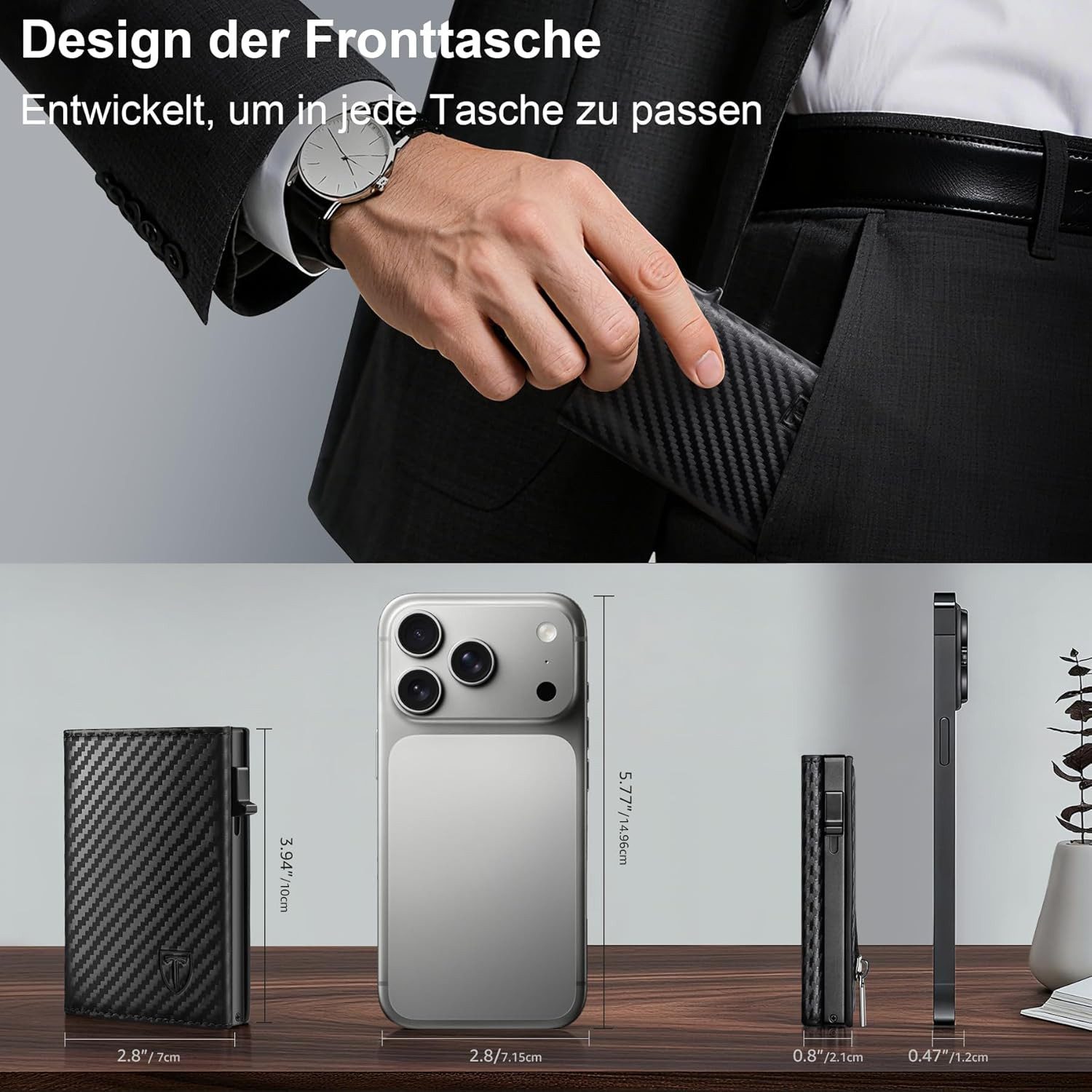 TEEHON Geldbörse Geldbeutel Herren mit Münzfach, Premium Portmonee Herren Klein (8-10 Karten, Geldbörse RFID Schutz, Hochwertige Slim Wallet), Kohlefaserleder Kartenetui Karten Portemonnaie klein - Schwarz