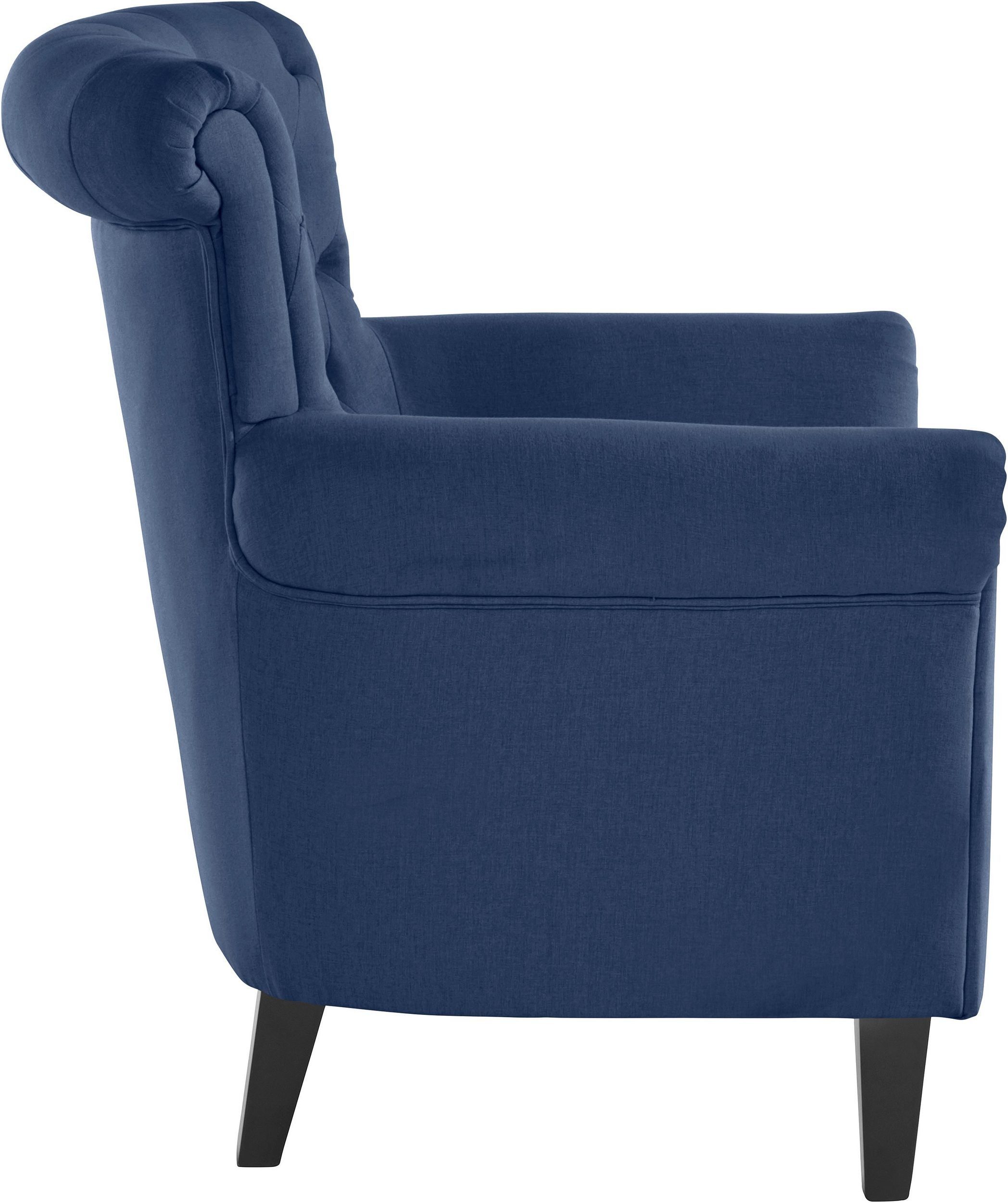 Stoffbezug Füße blau Diamantensteppung, cm, 50 Pappelholz Sessel aus loft24 Sitzhöhe mit Coryn,