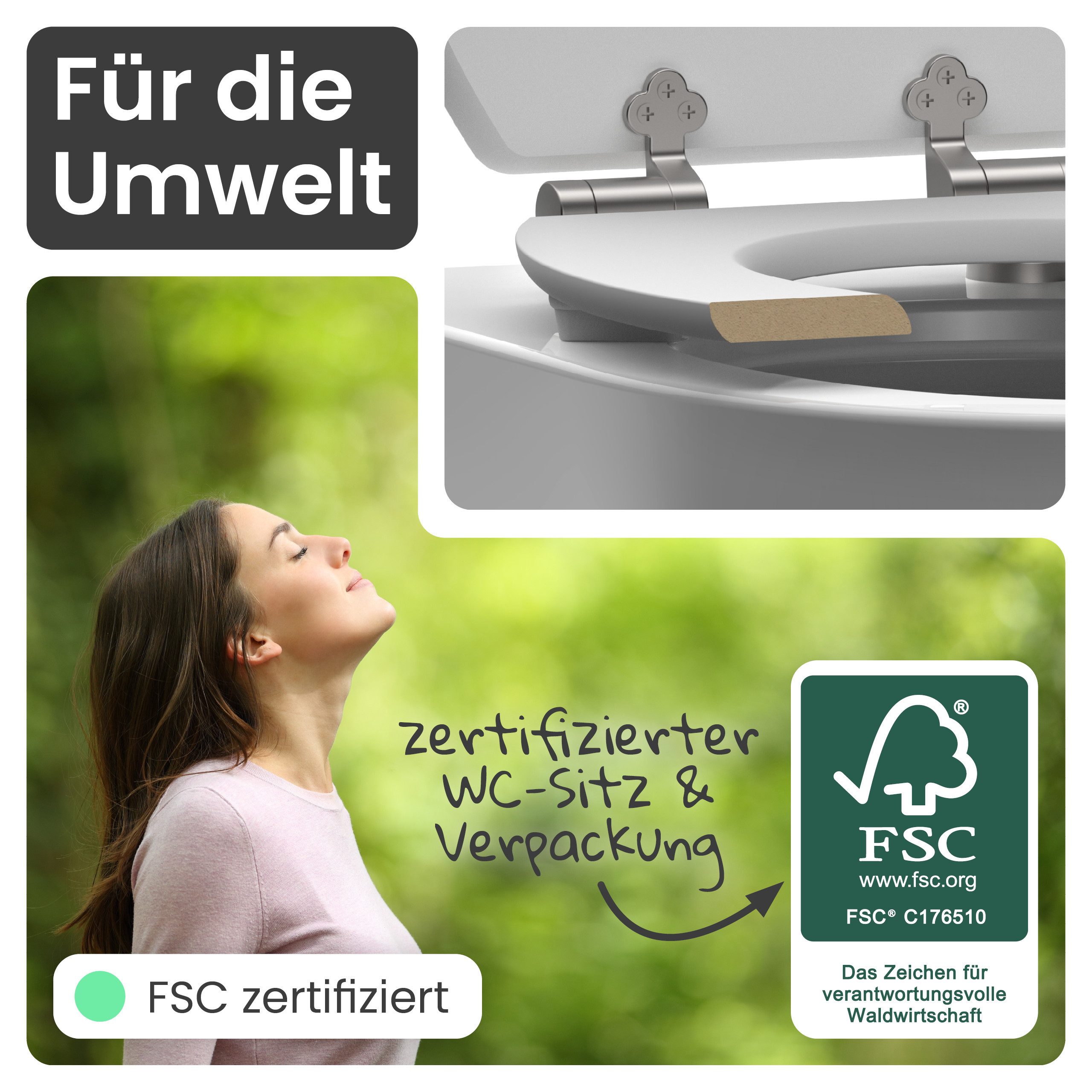 instmaier WC-Sitz Gaia Holz Toilettendeckel, schwarz matt, mit doppelter Absenkautomatik – Bild 4 von 5