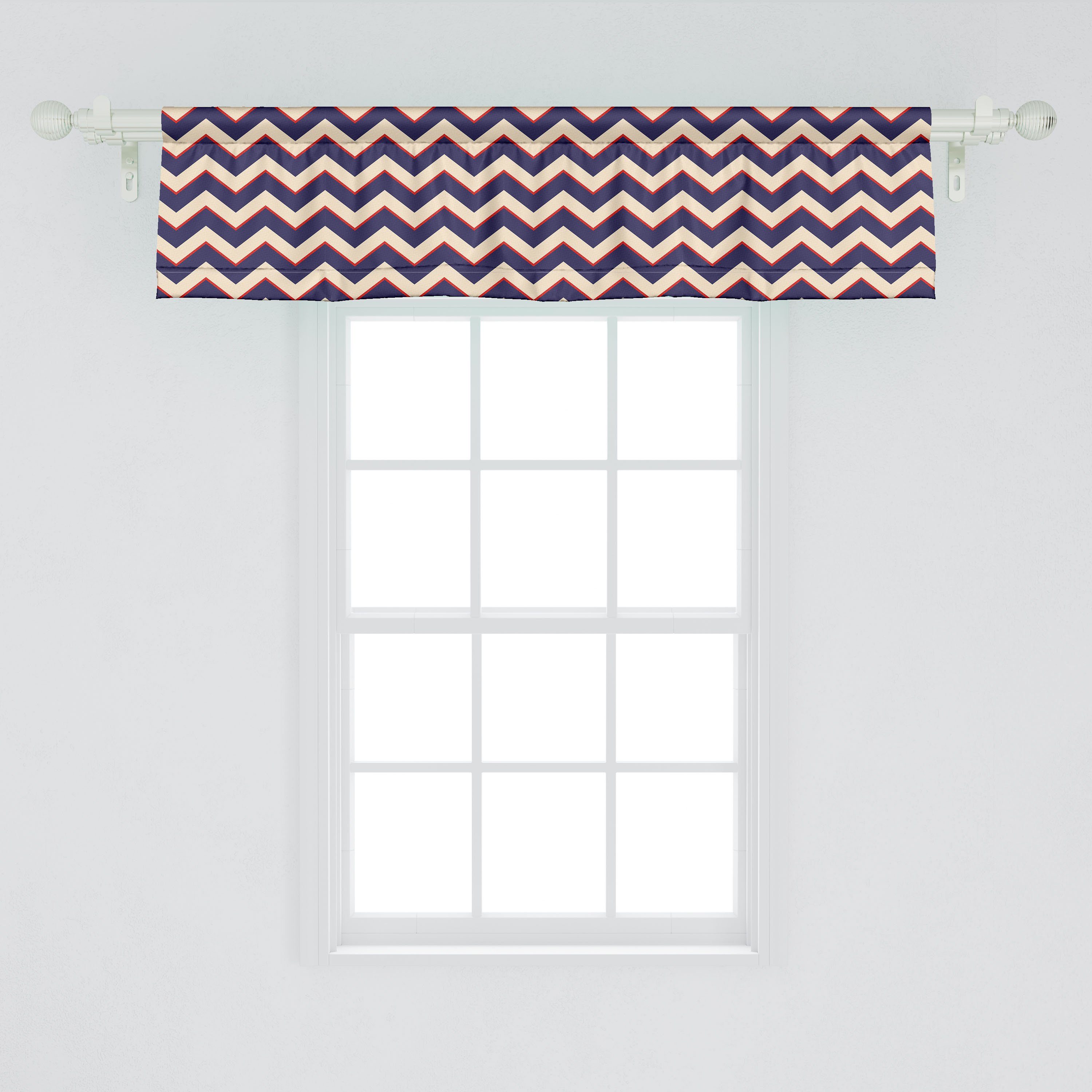 Scheibengardine Vorhang Dekor mit Volant Microfaser, für Schlafzimmer Küche Abakuhaus, Stangentasche, Linien Zick-Zack-moderne Dunkelblau