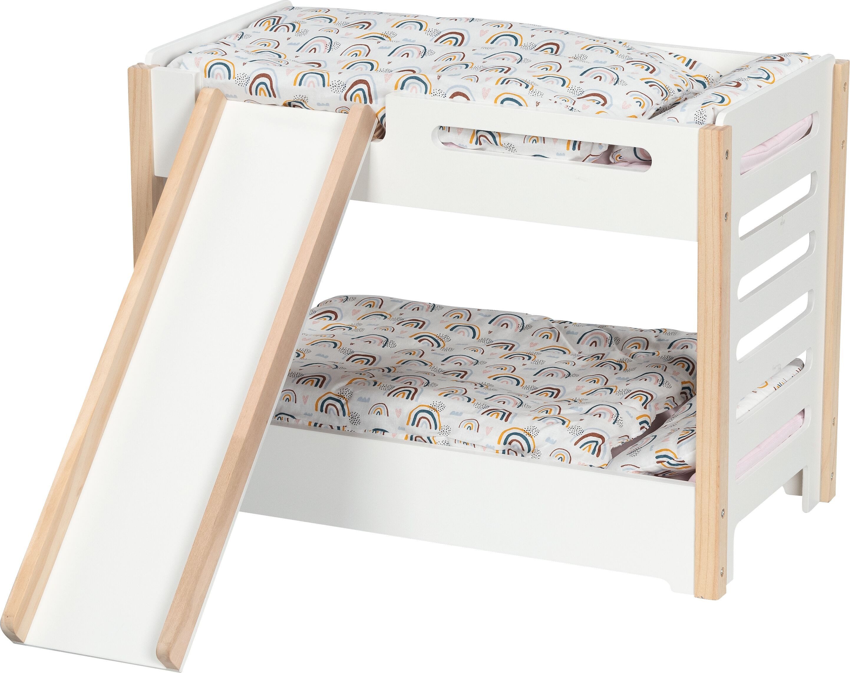 goki Puppenbett Puppen-Etagenbett mit Rutsche & Bettzeug Regenbogen (7tlg)