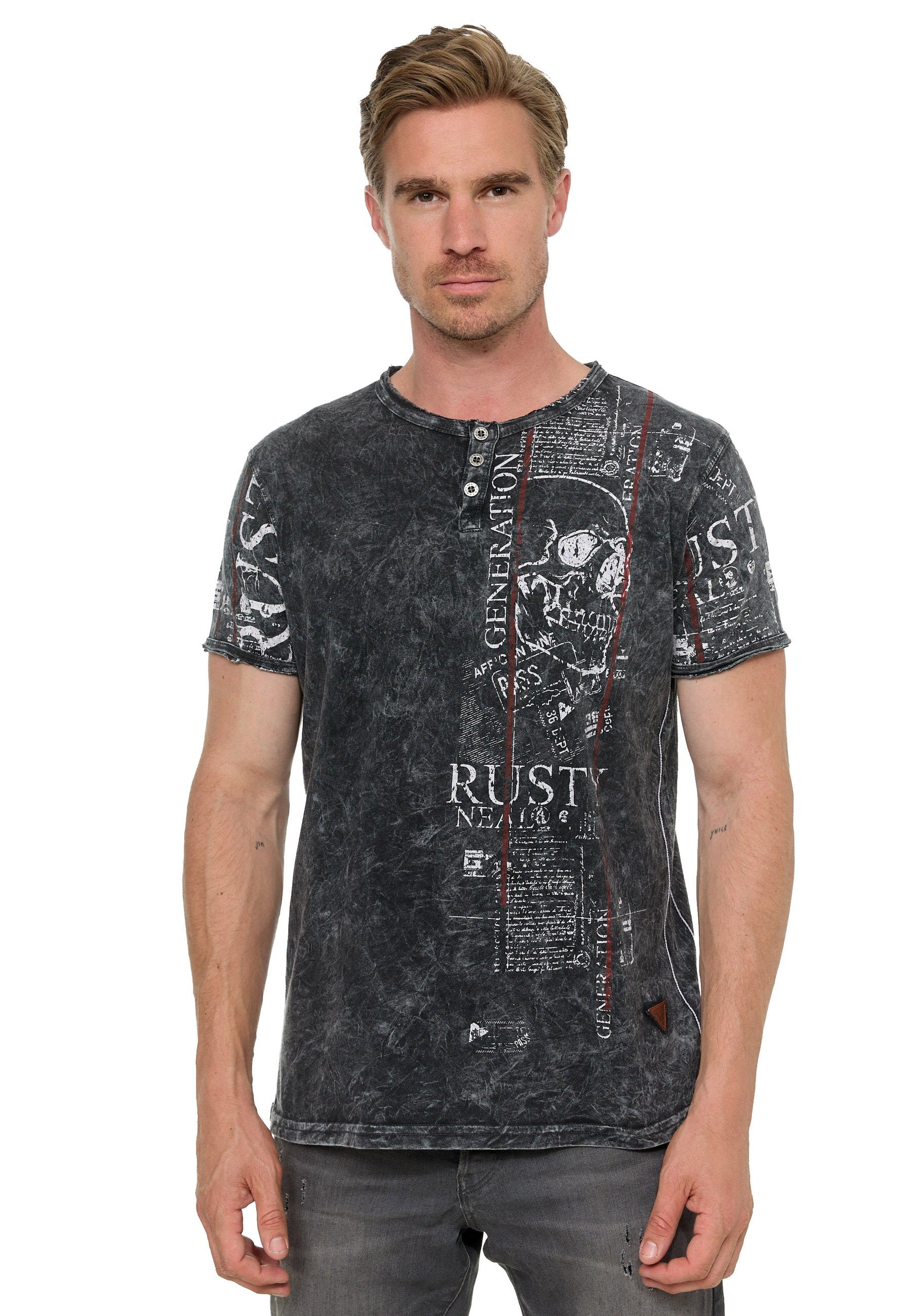 Neal T-Shirt anthrazit im Used-Look Rusty Allover-Print mit