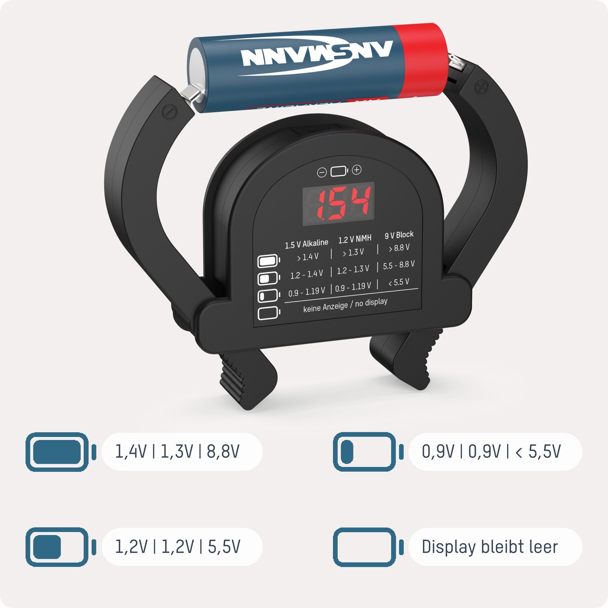 ANSMANN AG Universal Akku- und Batterietester für AAA/AA/Baby C/Mono D/9V Batterie-Ladegerät – Bild 5 von 5