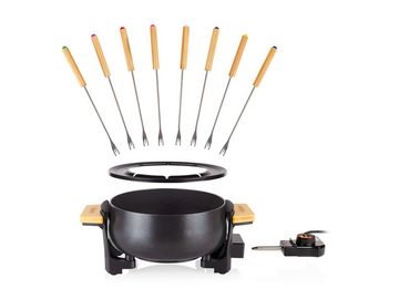 Tristar Elektro-Fondue, 8 Fonduegabeln, 1.5 l, 2-8 Personen Set Alu Fonduetopf auch für Käsefondue - Bambus Akzente