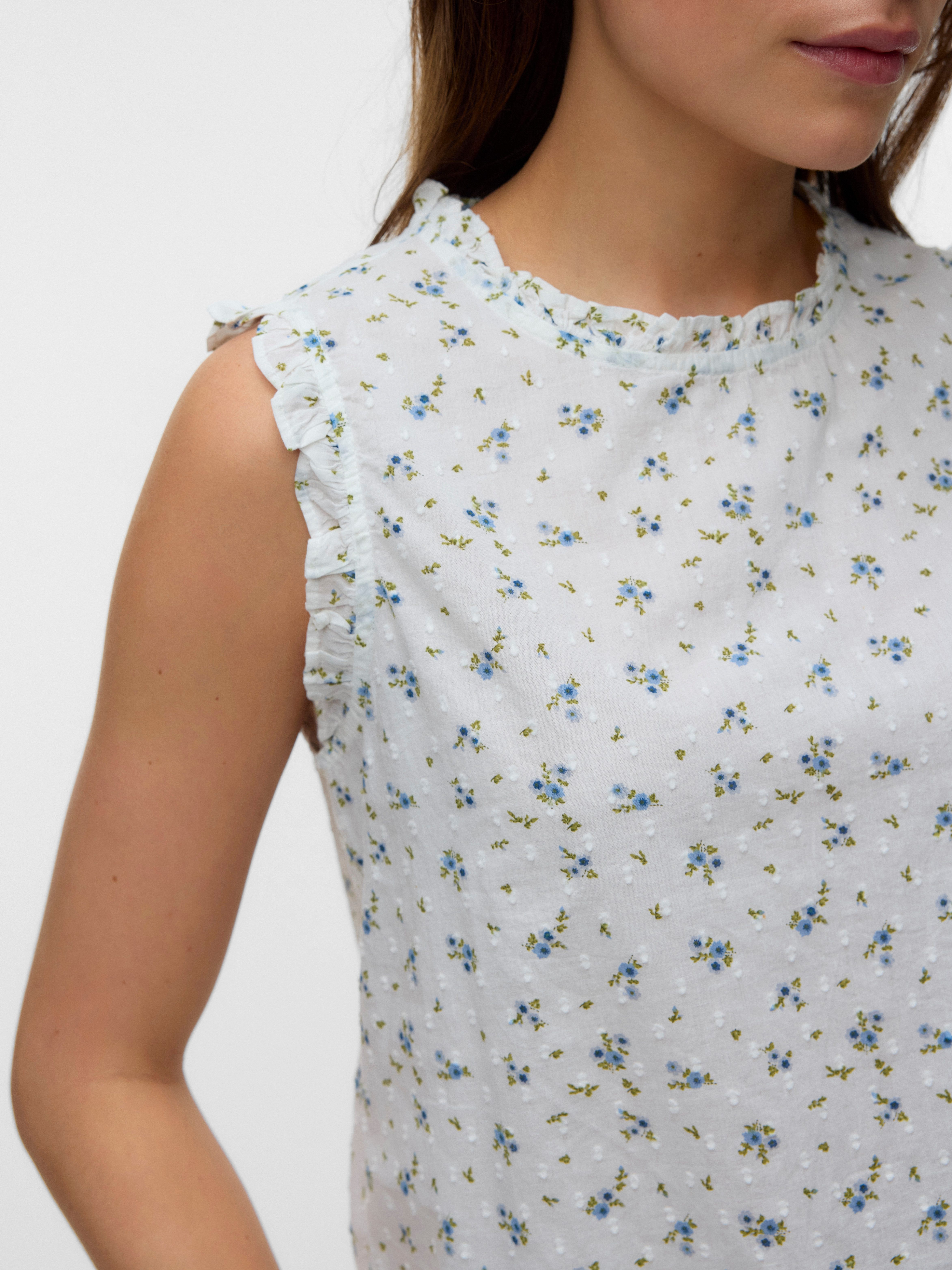 Vero Moda Rüschentop VMTRINE SL TOP WVN NOOS Baumwolle