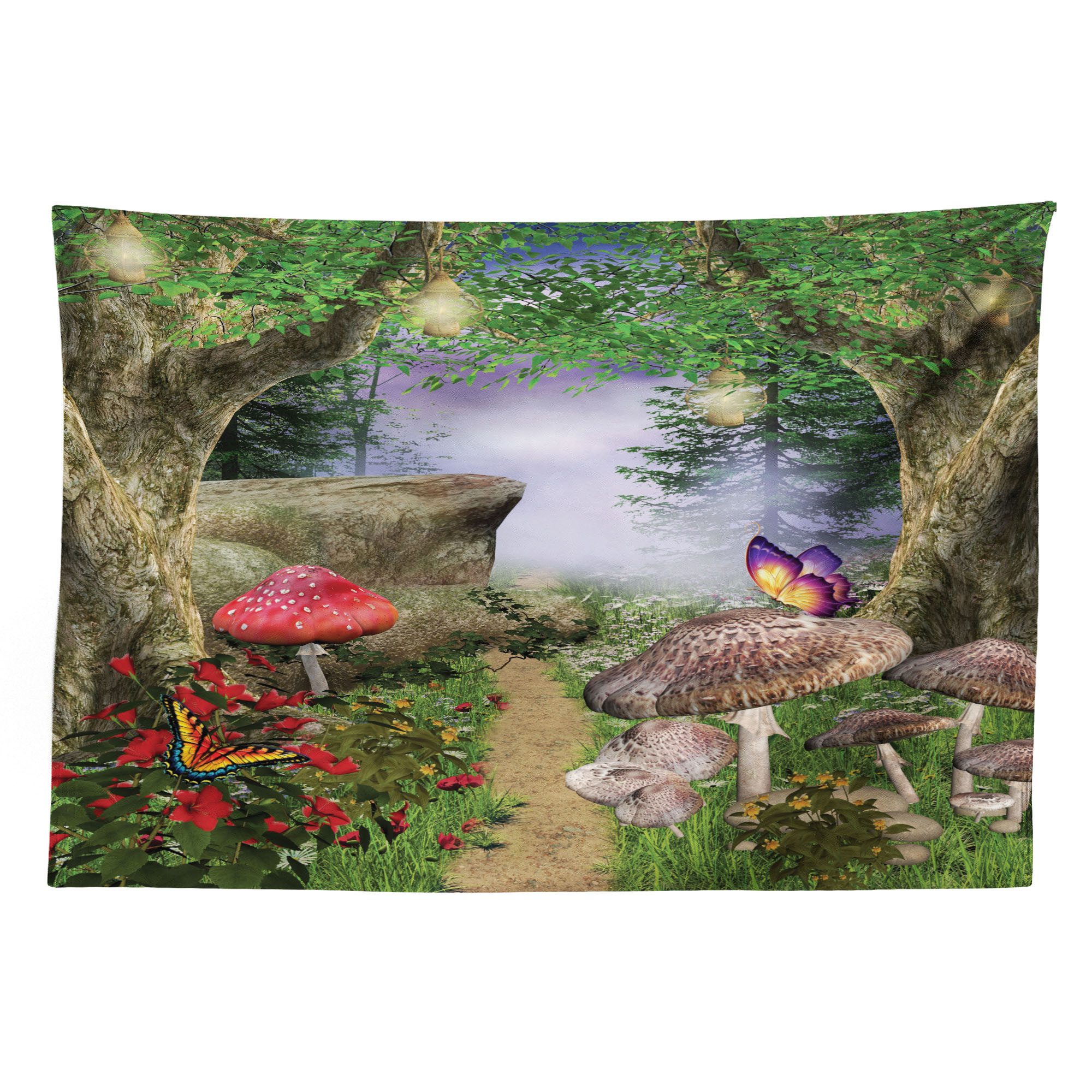 Abakuhaus Wandteppich aus Weiches Mikrofaser Stoff Für das Wohn und Schlafzimmer, rechteckig, Pilz Schmetterlinge Fairytale