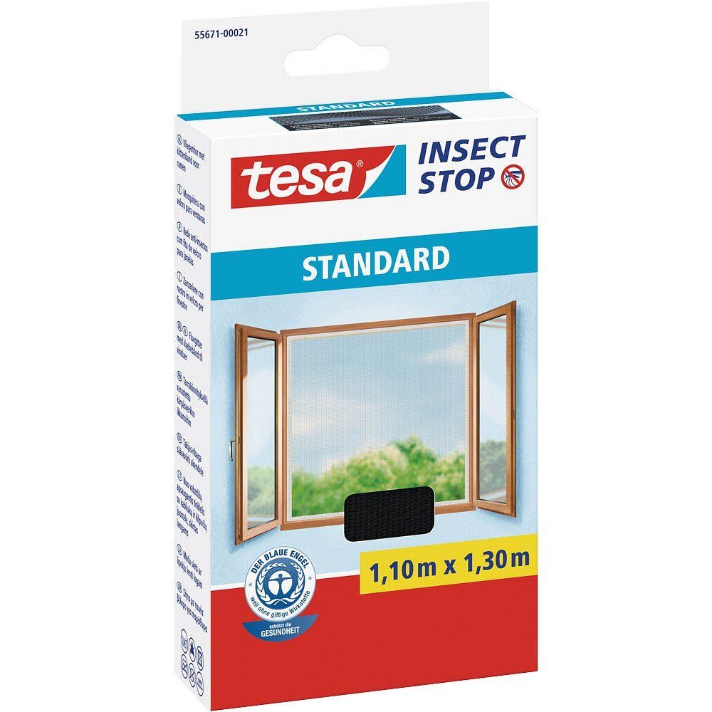 tesa Fliegengitter-Gewebe Klett Fliegengitter für Fenster - Insektenschutz, (Packung, 1-St., Fliegennetz, Klettband), Fliegen Netz - 110 cm x 130 cm