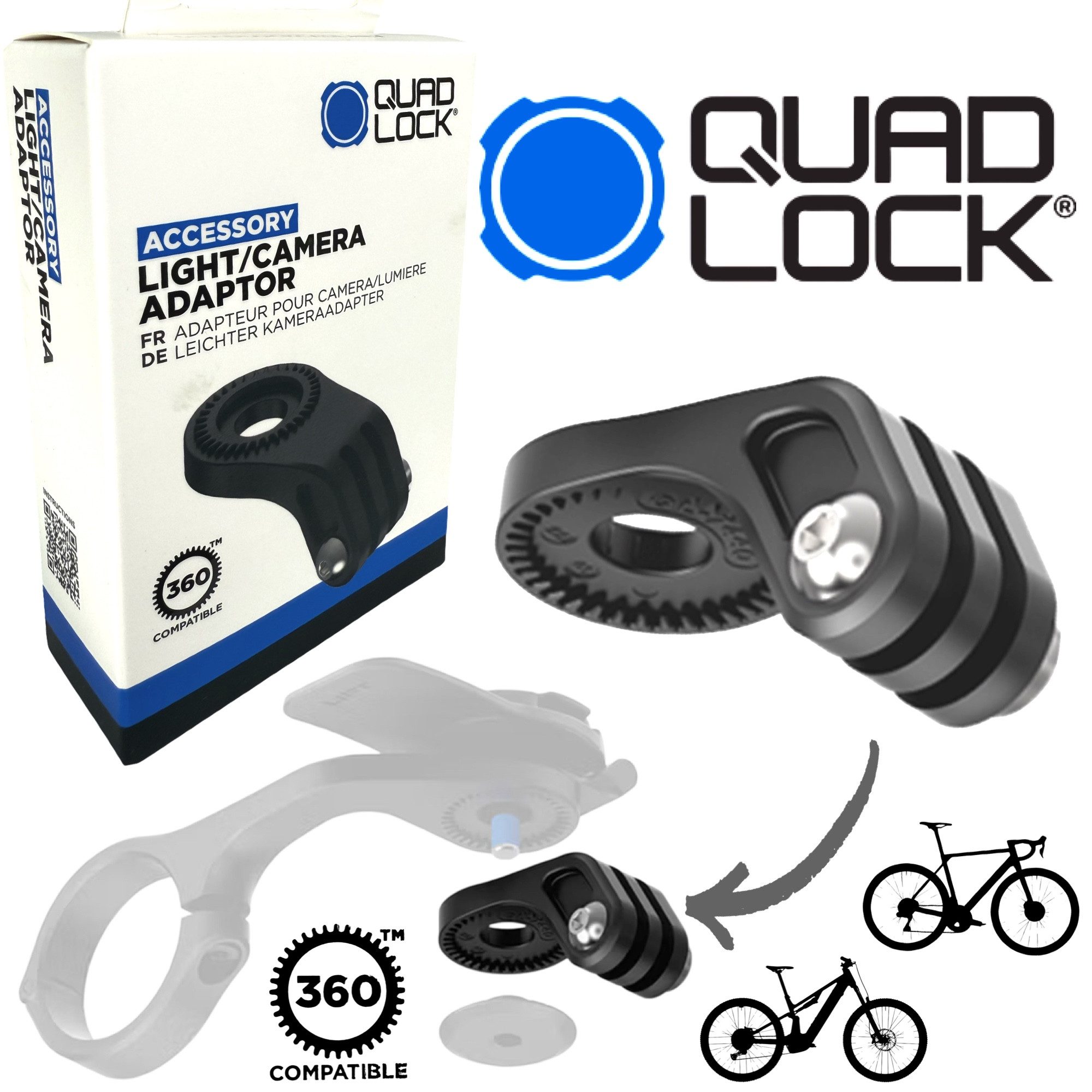 Quad Lock Handy-Halterung QUAD LOCK 360 Light Camera Adapter Fahrrad Licht / Aciton Cam Halter