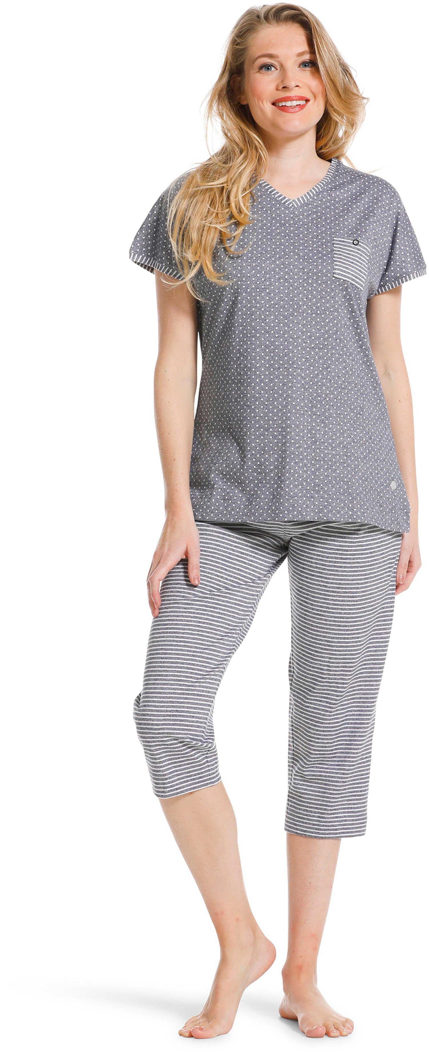 Pastunette Capri-Pyjama Damen Schlafanzug mit Caprihose (2 tlg) Baumwolle
