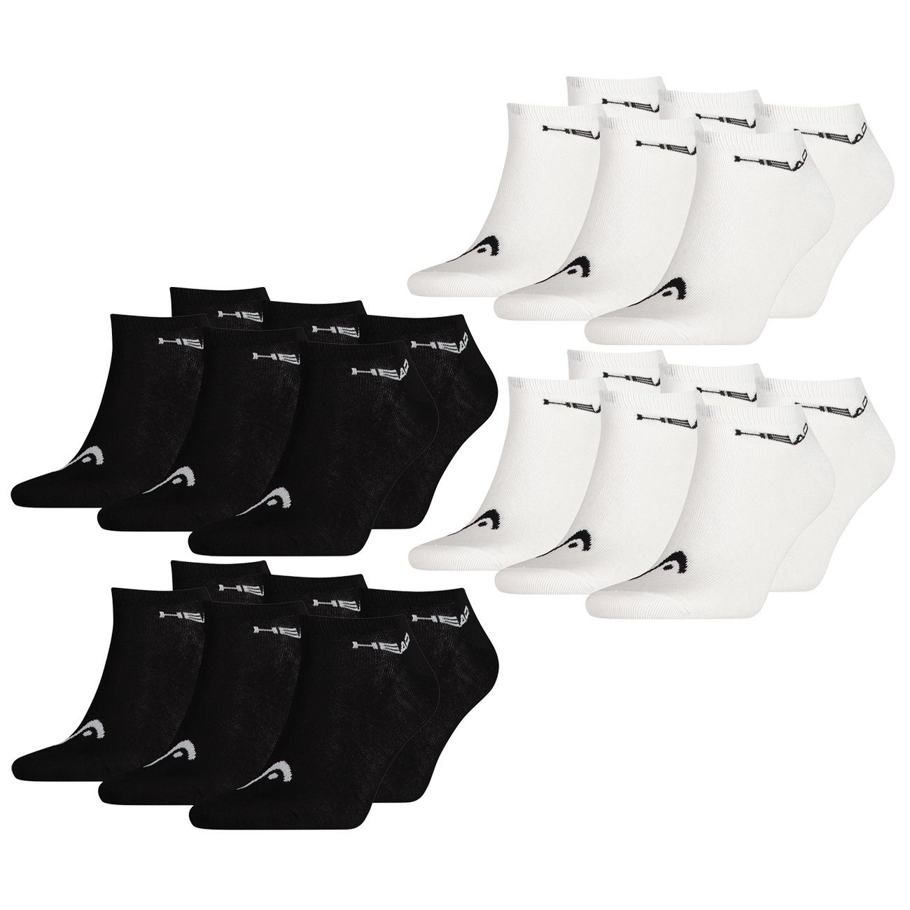 Head Sneakersocken SNEAKER UNISEX - 12er Pack (12-Paar) mit flacher Zehenart 6 Paar Black (200) & 6 Paar White (300)