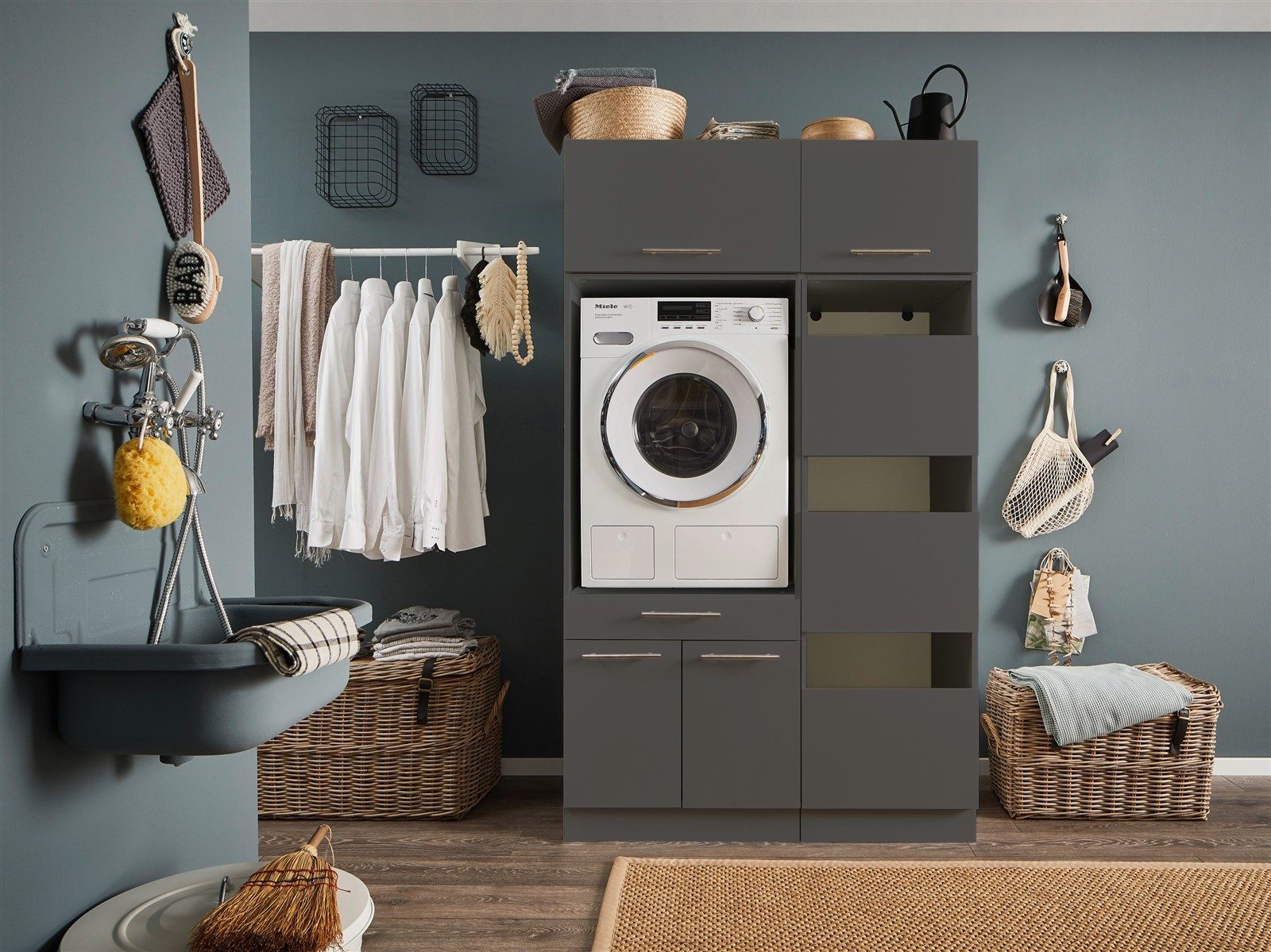 freiraum Waschmaschinenumbauschrank LAUNDREEZY in anthrazit - 117,5x200x67,5 (BxHxT)