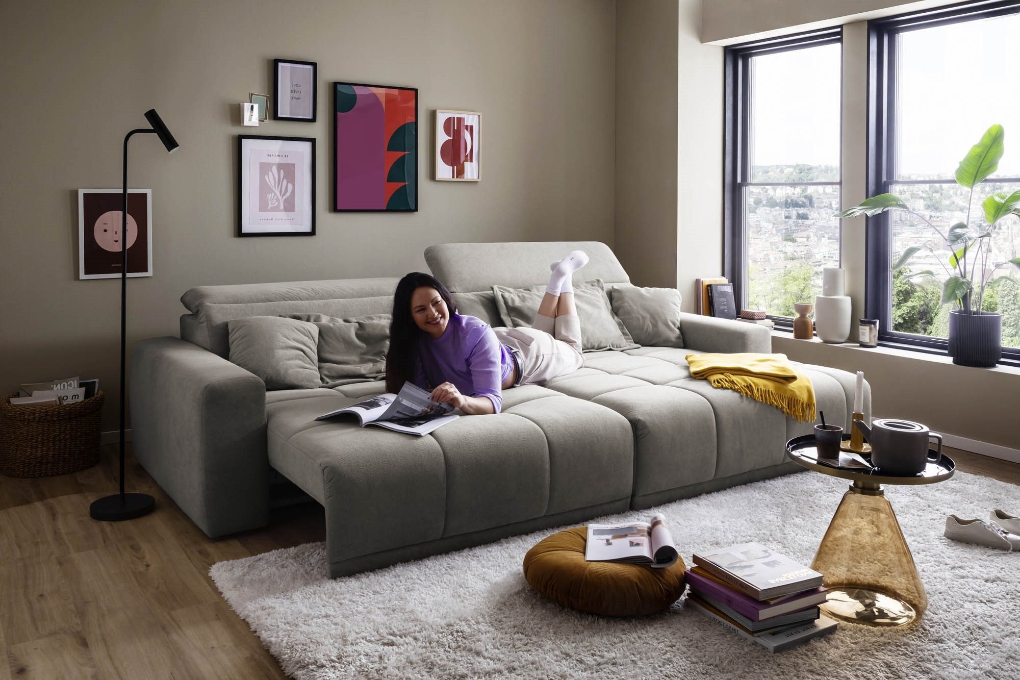 Iwaniccy Polstergarnitur Sitztiefen + Kopfteilverstellung, hellgrau - 288x80x176cm (BxHxT)