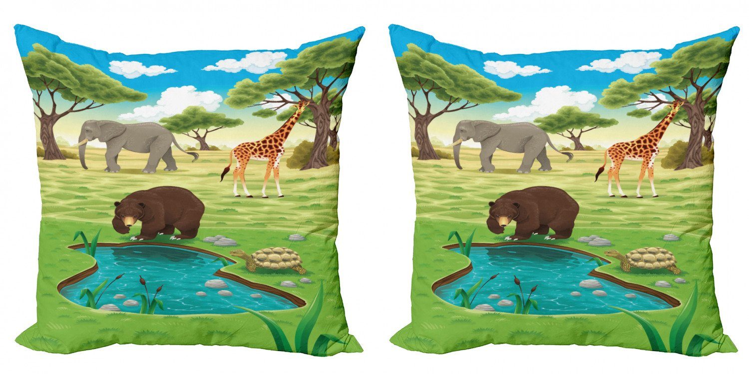 Jungle Doppelseitiger Schildkröte Digitaldruck, (2 Abakuhaus Kissenbezüge Modern Giraffe Accent Bär Stück),