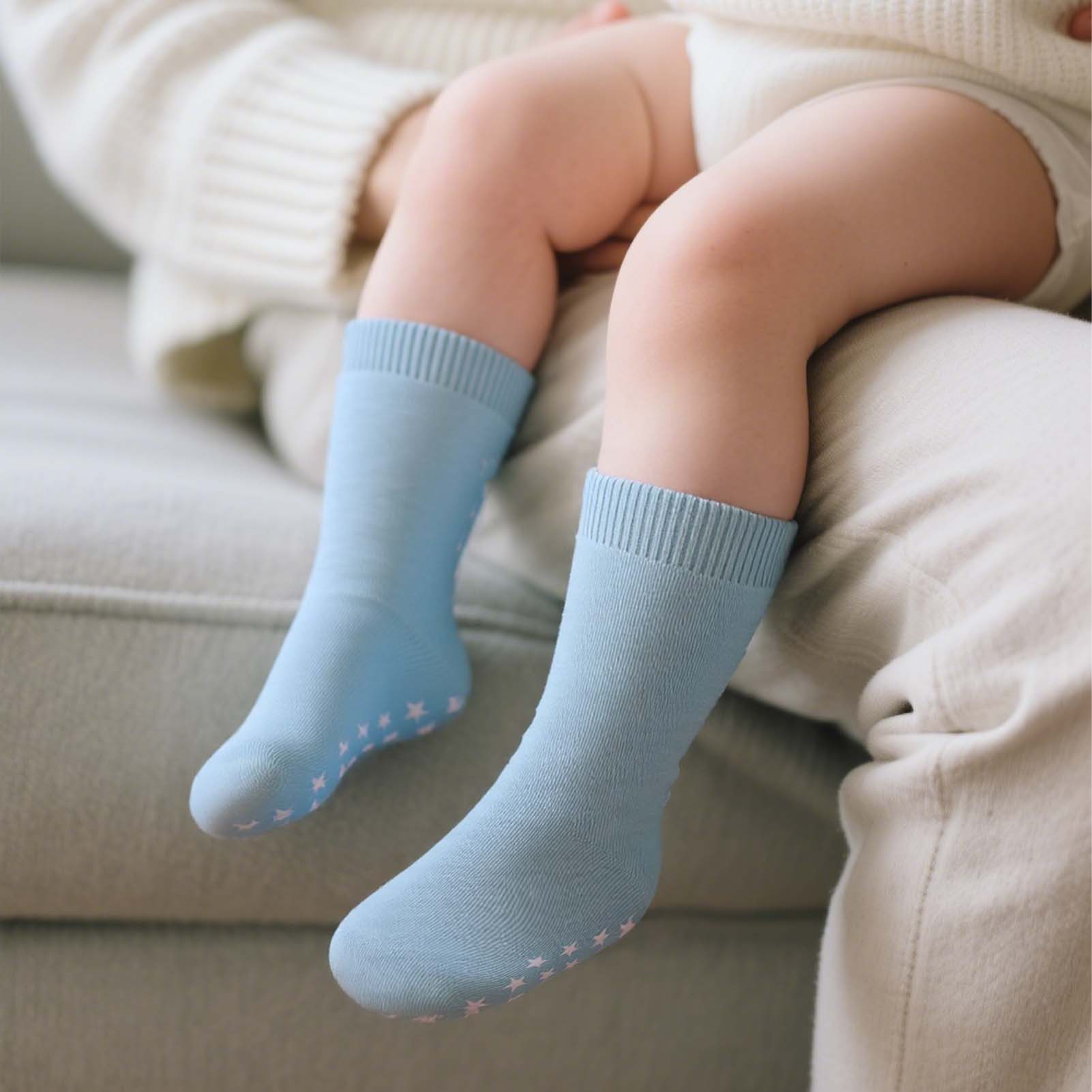 Yalion Langsocken Babysocken Kinder Anti Rutsch Socken 12 Paar Weich Atmungsaktiv Unisex (Set, 12-Paar, 12 Paar) Rutschfeste Sternen-Noppen – Bild 3 von 5