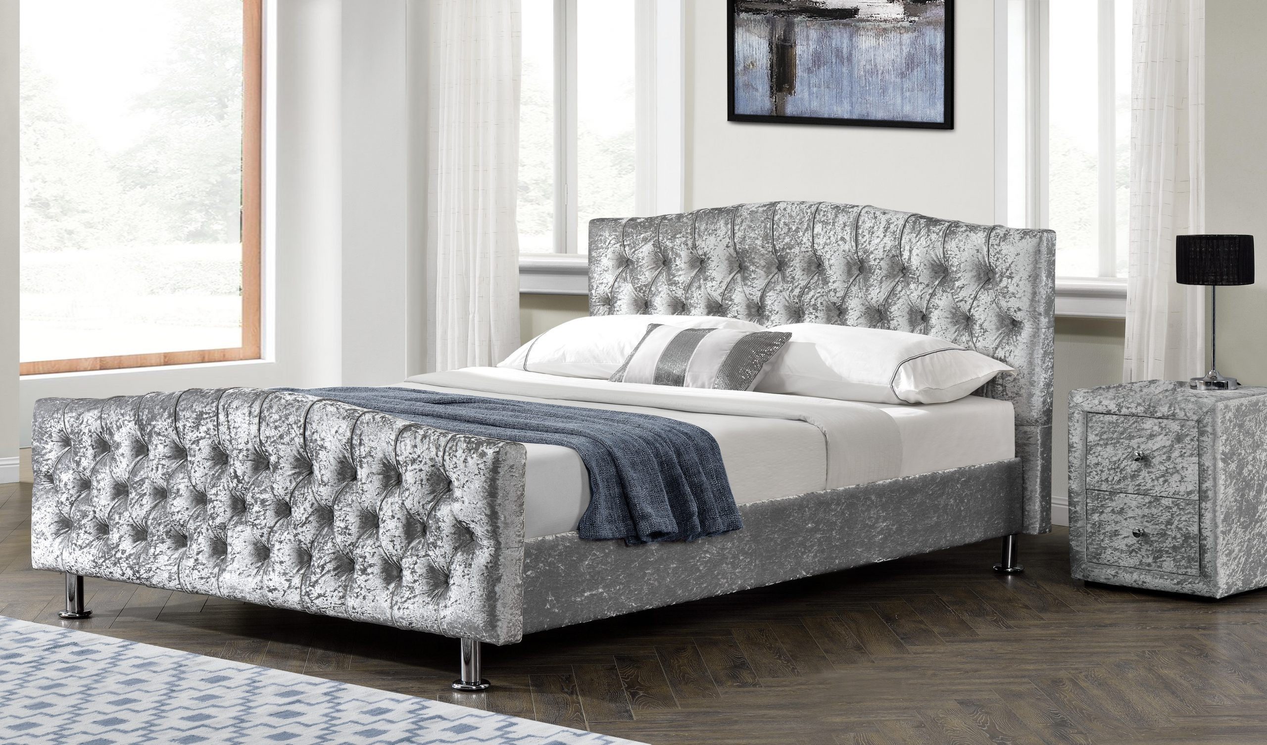 Polsterbett Chesterfield Designer Bett mit Textil- und Lederpolsterung