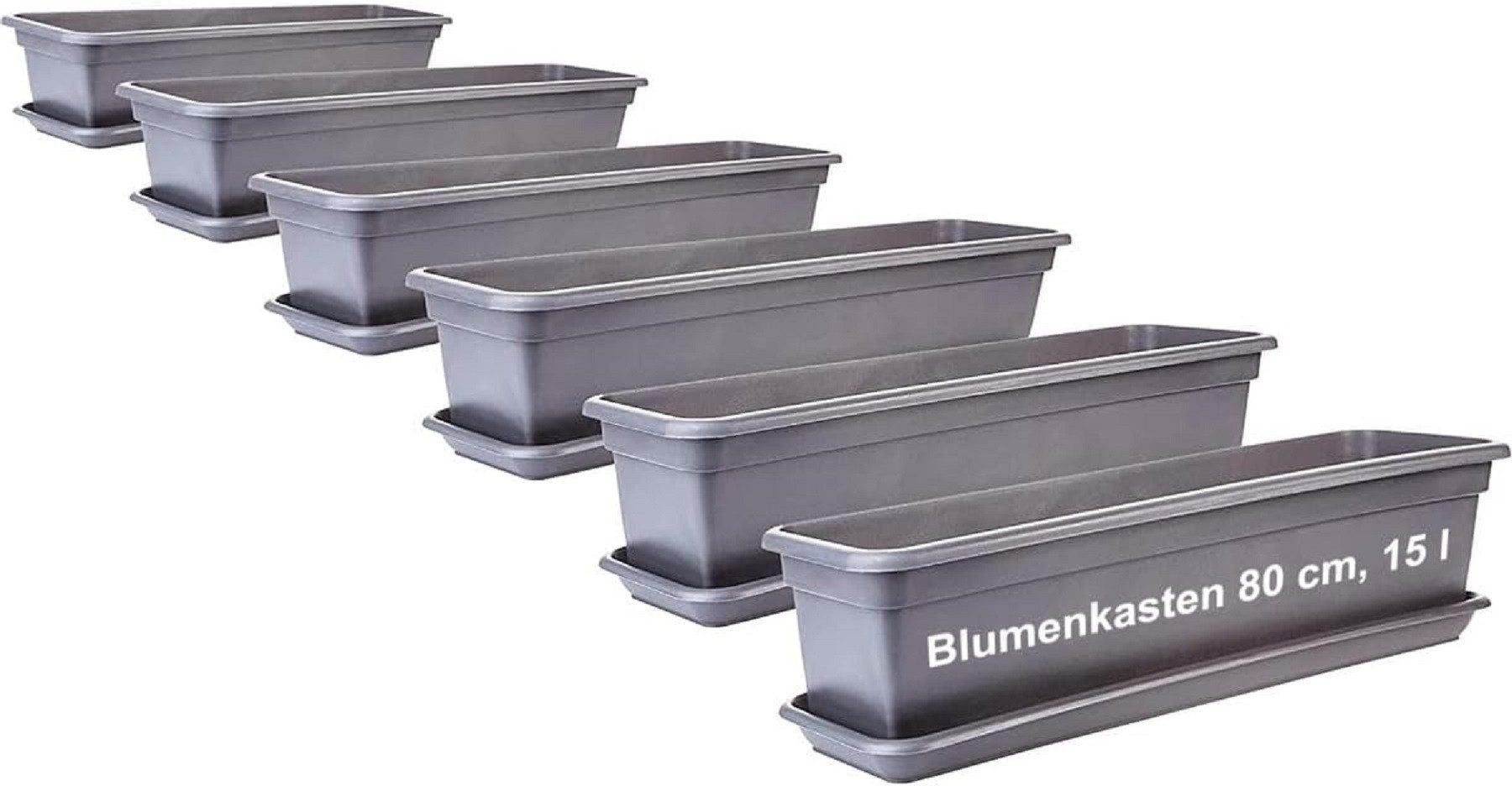 2friends Blumenkasten 6er-Pack, mit Untersetzer aus Kunststoff 80T x 17B x 14H cm, Balkon Blumenkasten Anthrazit