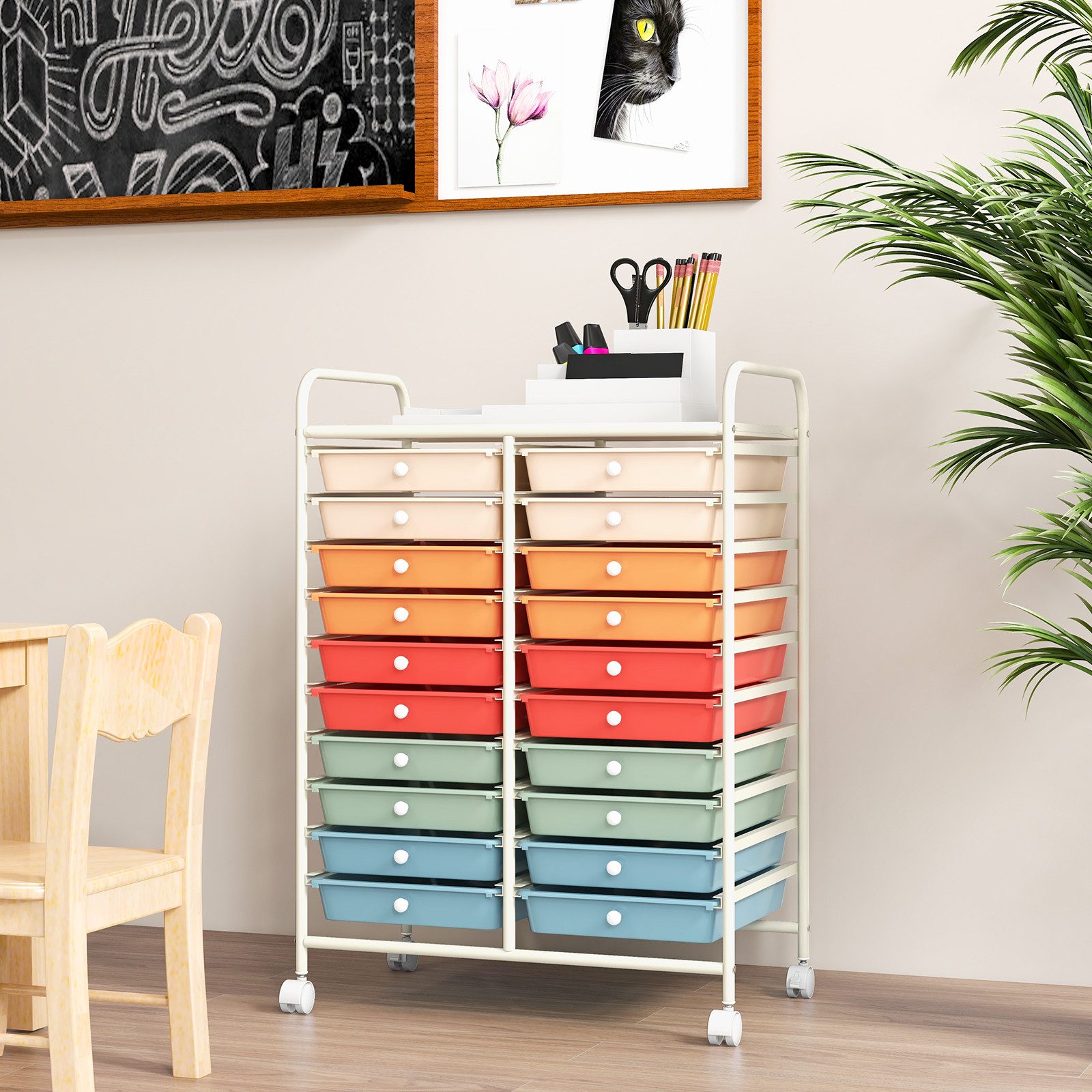 COSTWAY Rollwagen, mit 20 stapelbaren Schubladen & Metallrahmen, 63x39x88cm