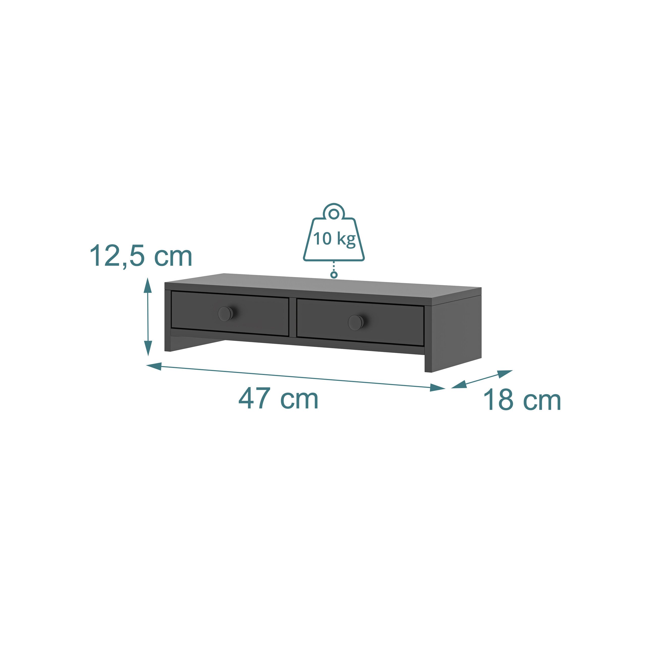 relaxdays Monitorständer mit 2 Schubladen, (1-tlg., schwarz) – Bild 4 von 5