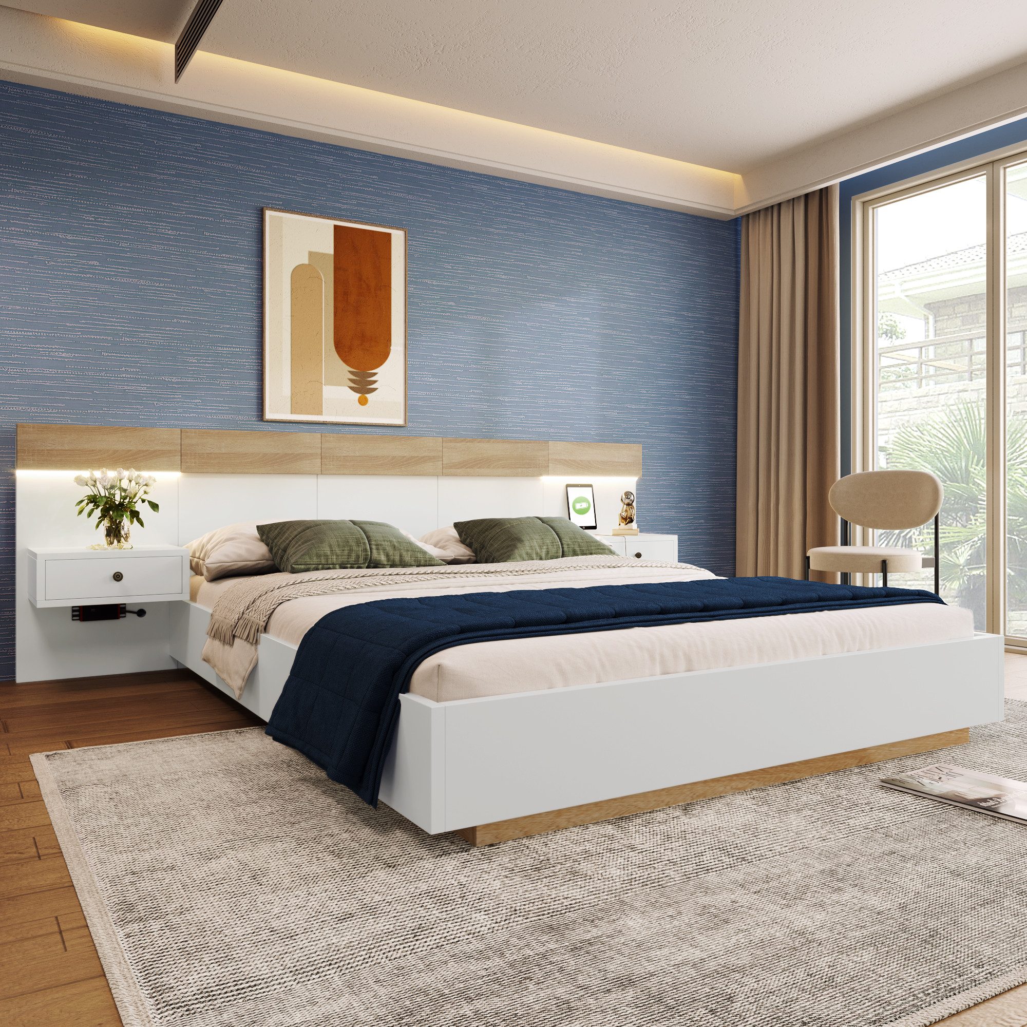 MODFU Massivholzbett Nachttisch mit LEDs im günstig online kaufen