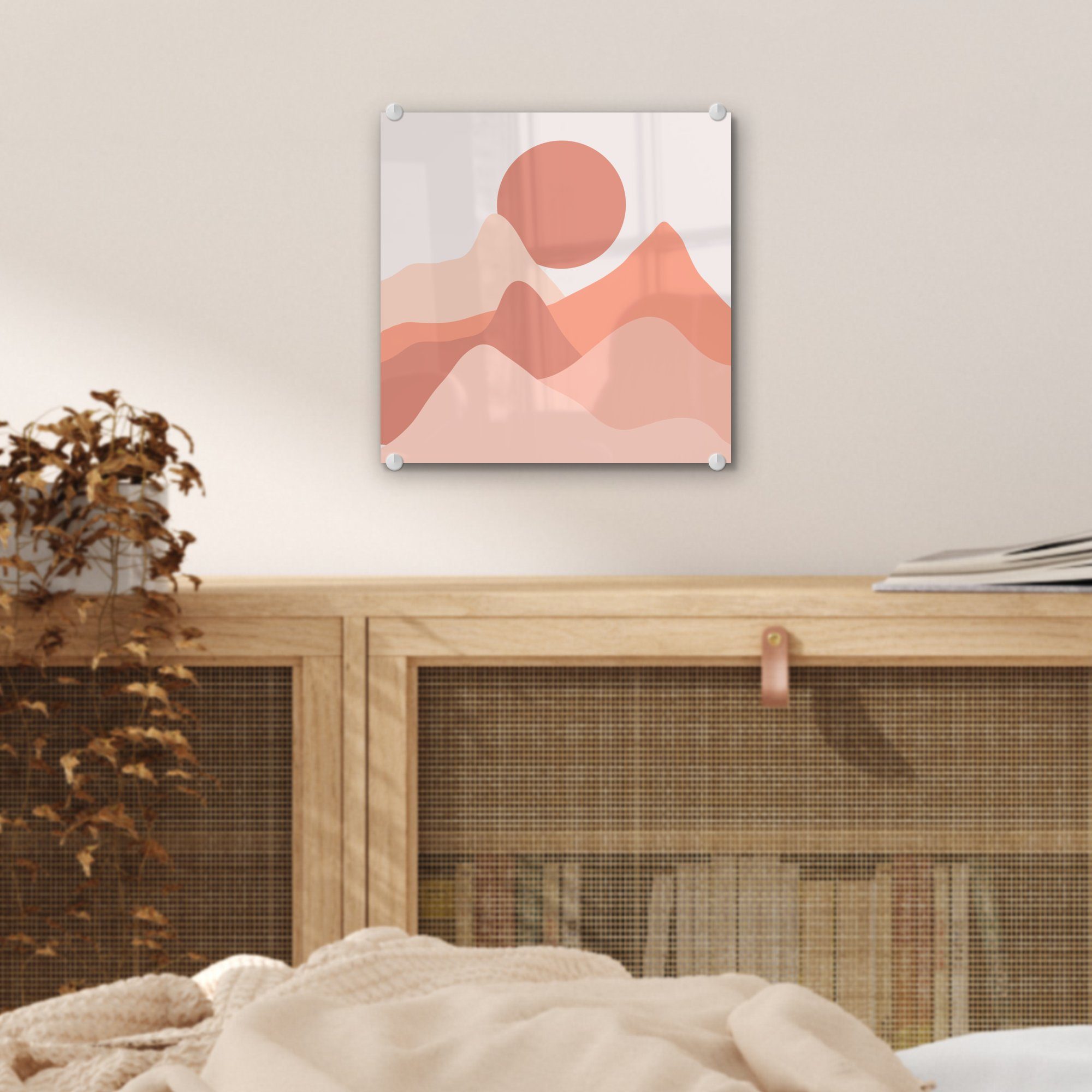 MuchoWow Acrylglasbild Abstrakte Sonnenuntergang in Illustration, Glas auf Glasbilder Foto - - Wanddekoration auf (1 Wandbild Bergen St), den Bilder - Glas