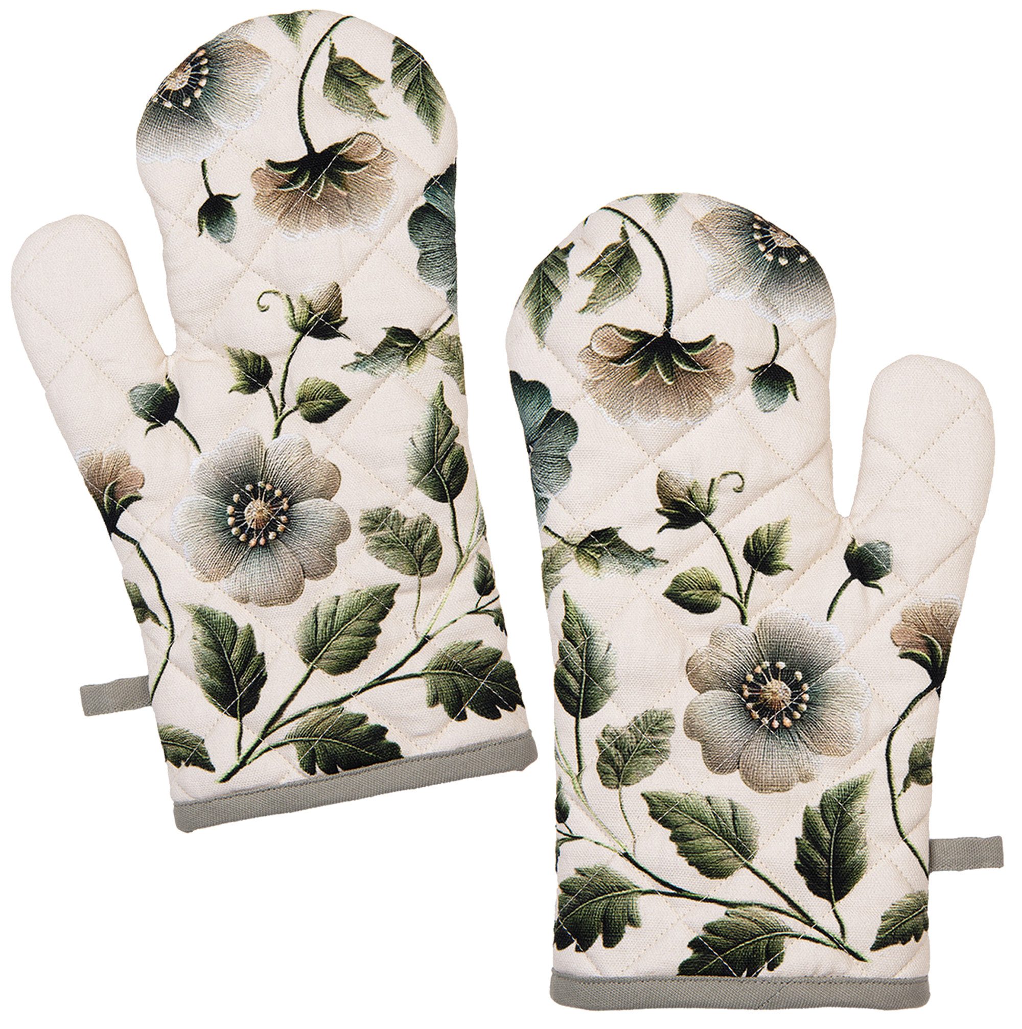 Clayre & Eef Topfhandschuhe Gently Blooming, (2-tlg., 2-teilig), Ofenhandschuhe wattiert Größe: ca.18x30cm