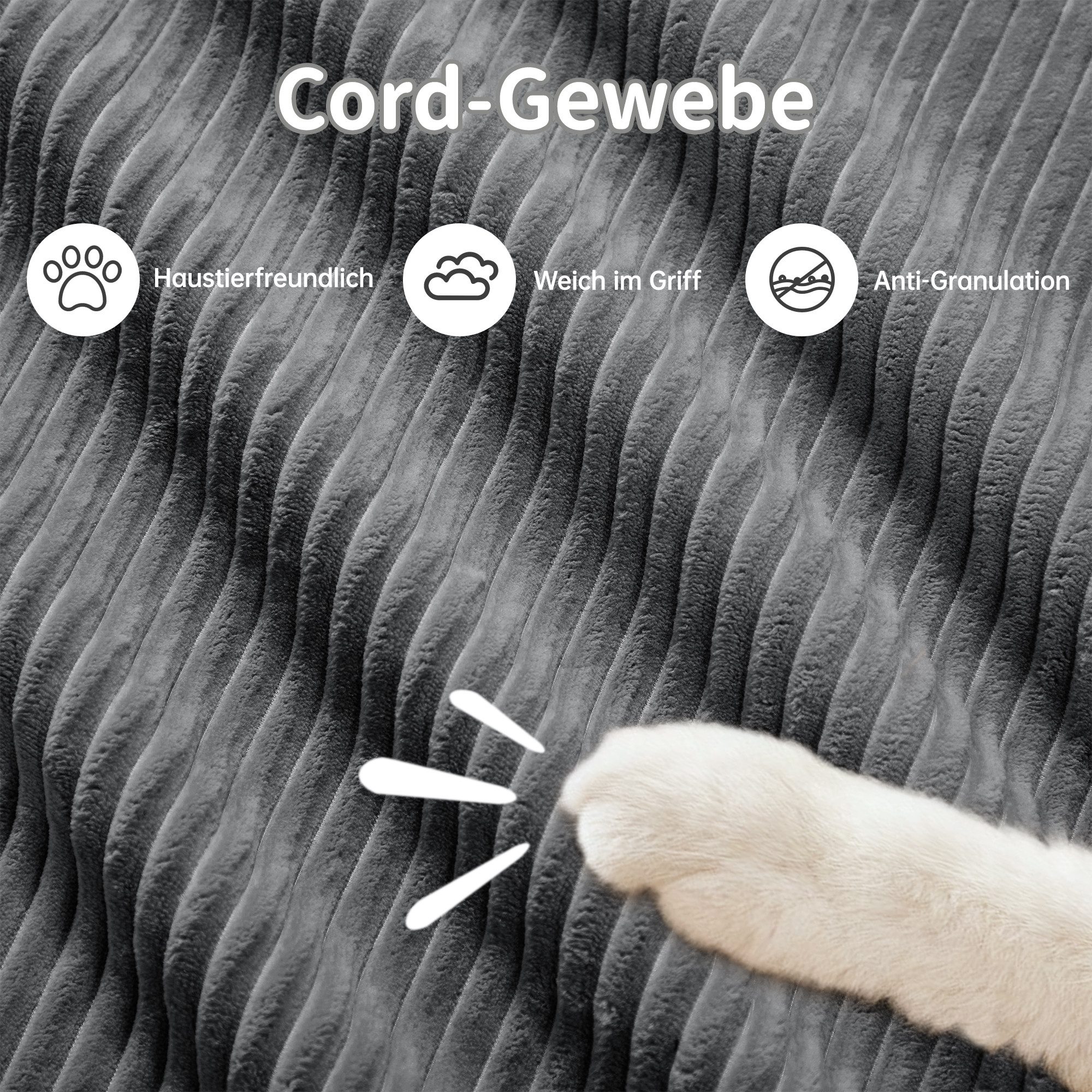 Odikalo 3-Sitzer modular kombinierbar Polstersofa Chaiselongue, 82'' Loveseat-Sofa aus Cordstoff, modular kombinierbar mit geschwungenen Armlehnen und rutschfes – Bild 4 von 5