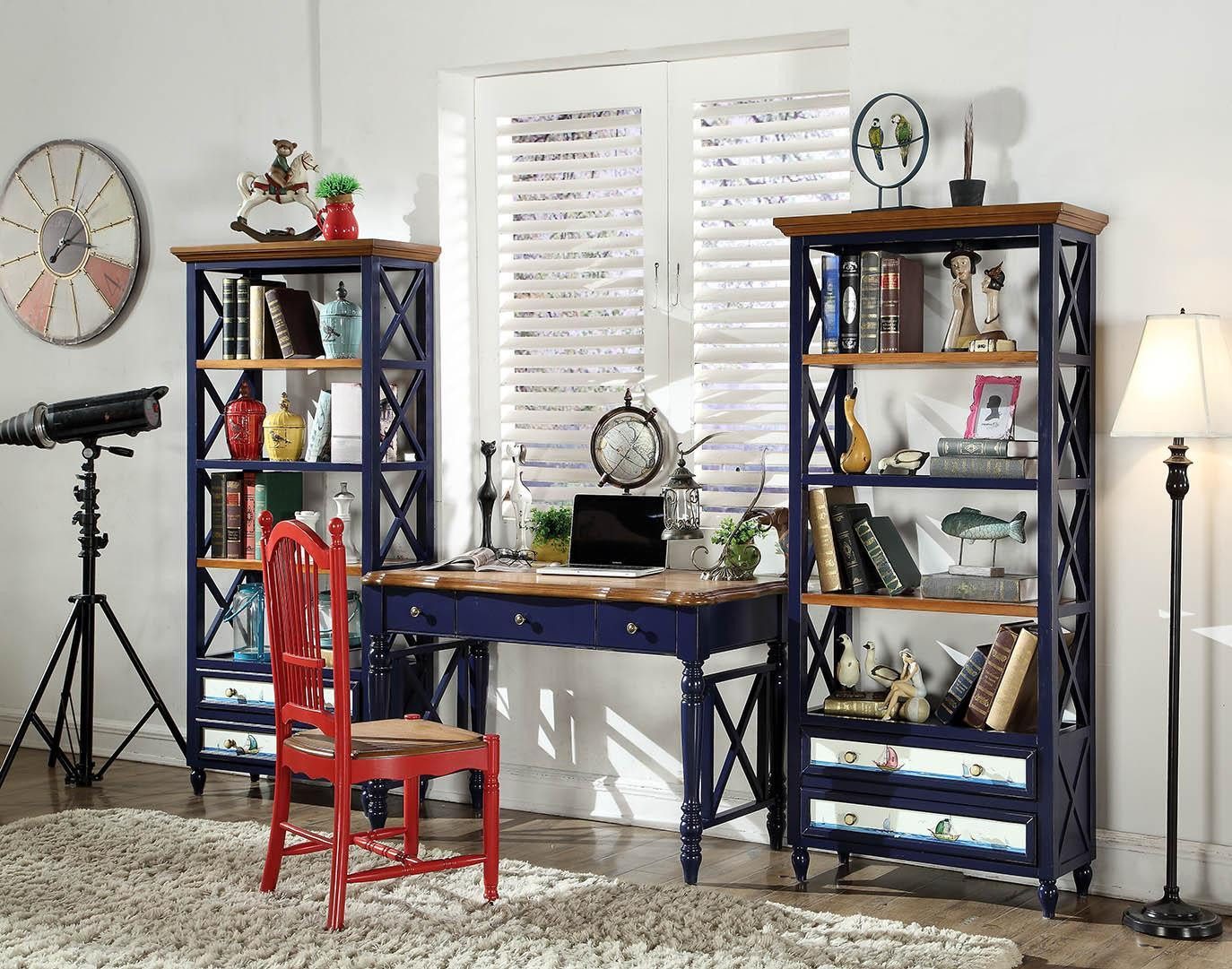 JVmoebel Wohnwand Holzregale, Bürotisch und Esstisch-Set, 4-teilig, Blau, Made in Europa