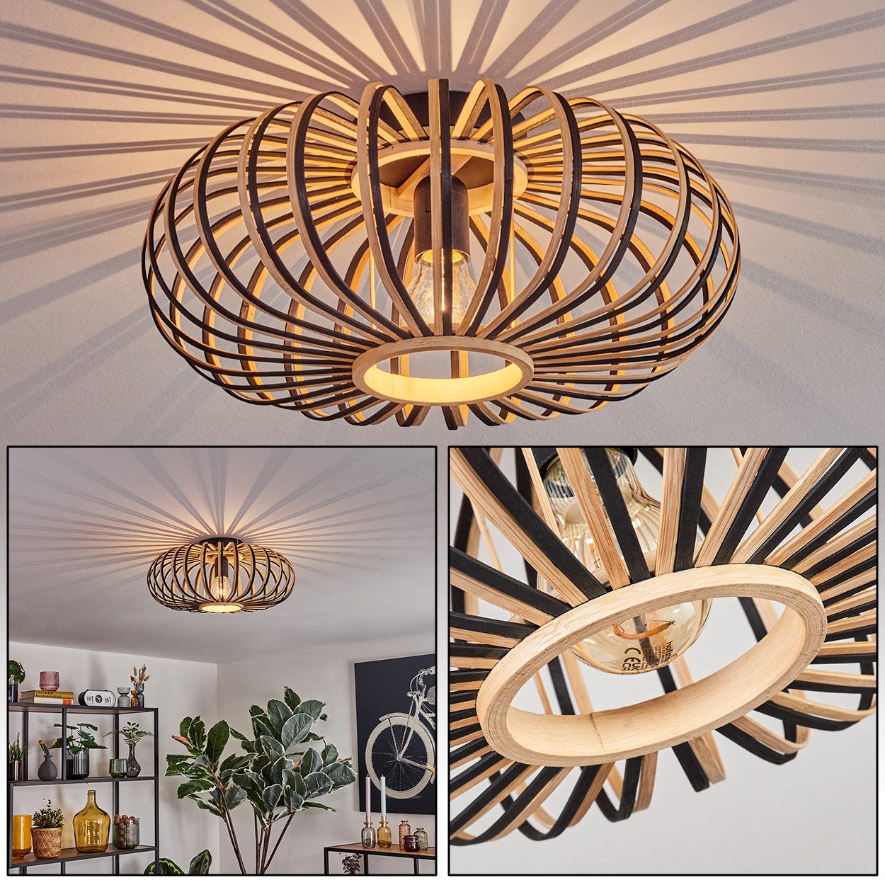 hofstein Deckenleuchte moderne Deckenlampe aus Metall/Bambus in Schwarz/Nat günstig online kaufen