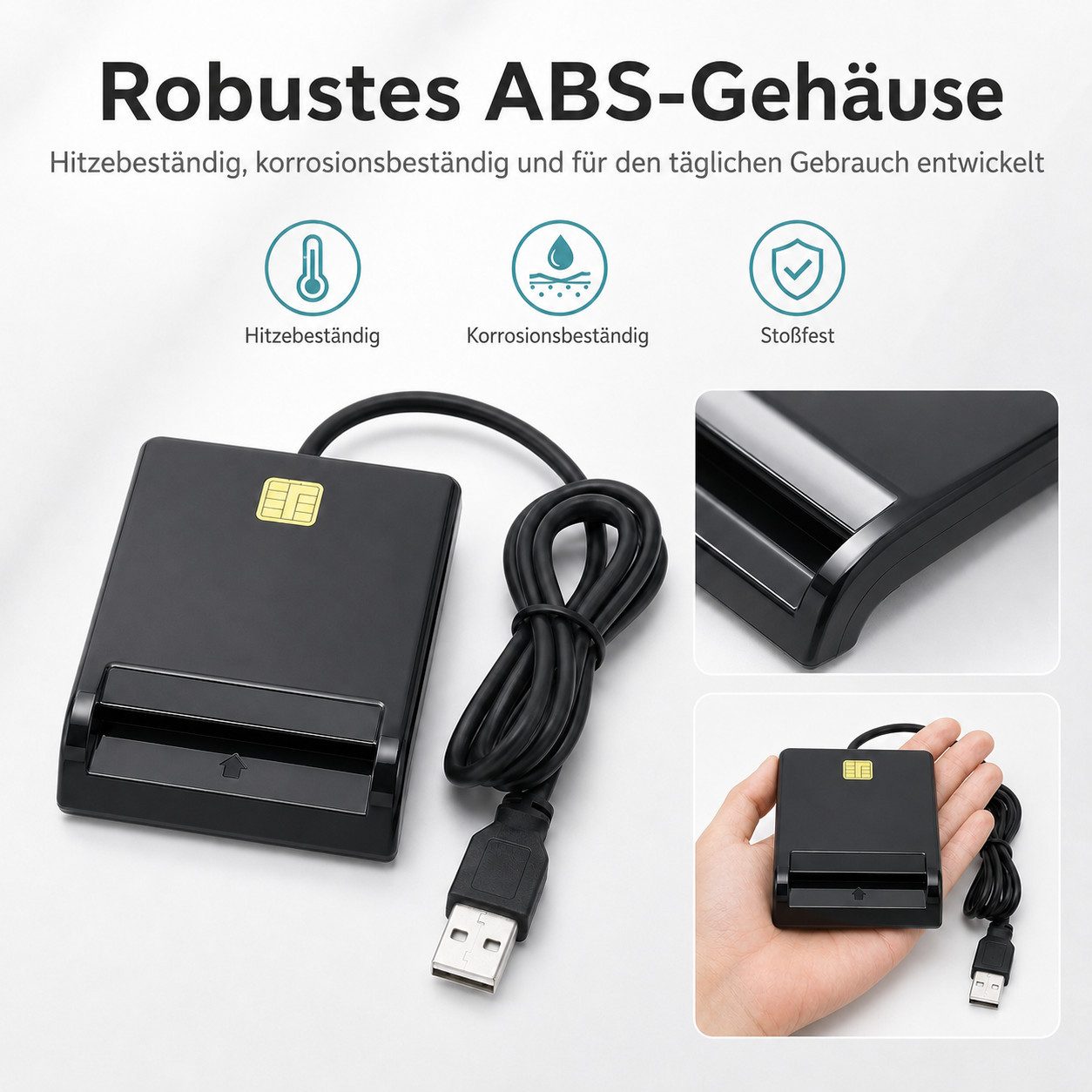 XEOOCE Speicherkartenleser USB, Smartcard Reader für SIM und Speicherkarte externer Speicher (480 Mbit/s, 20 MB/s Lesegeschwindigkeit, Kompakt, systemkompatibel, leistungsstabil)