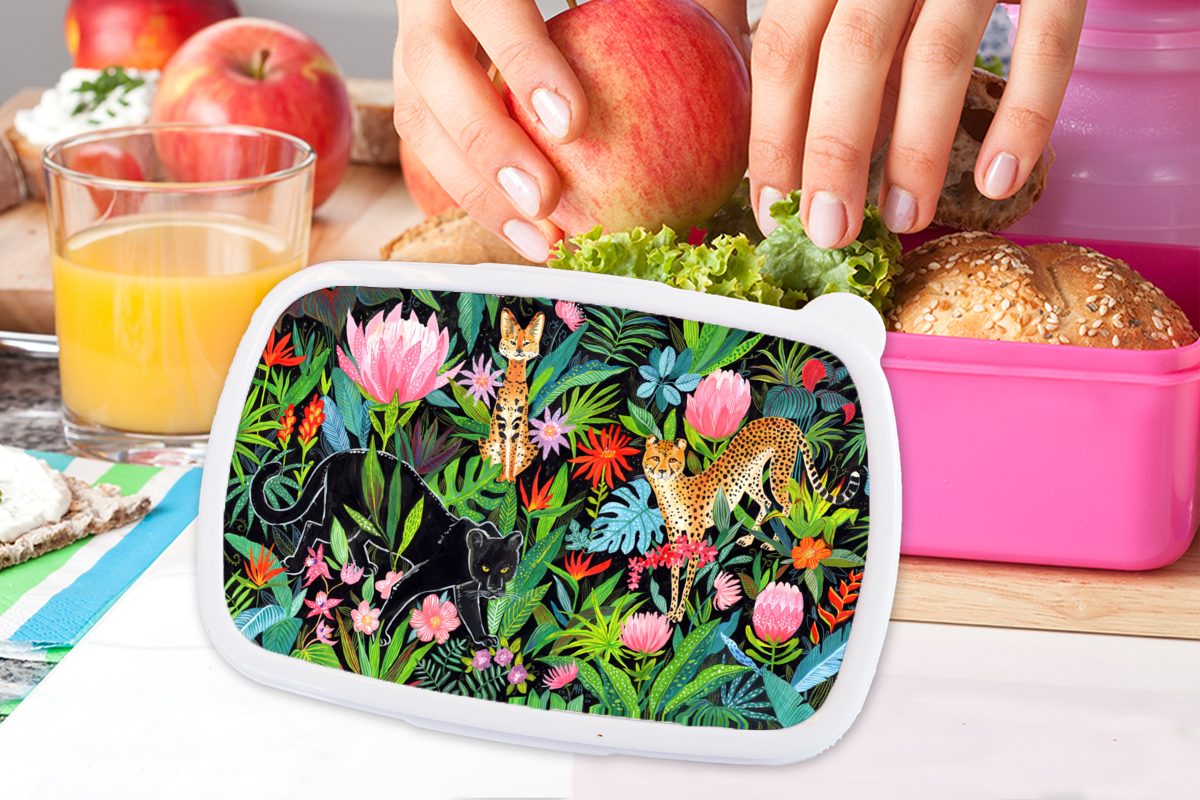 Pflanzen rosa Dschungel Kunststoff - für Snackbox, Brotdose (2-tlg), Kunststoff, MuchoWow Tiere, Lunchbox Kinder, Erwachsene, Mädchen, - Brotbox