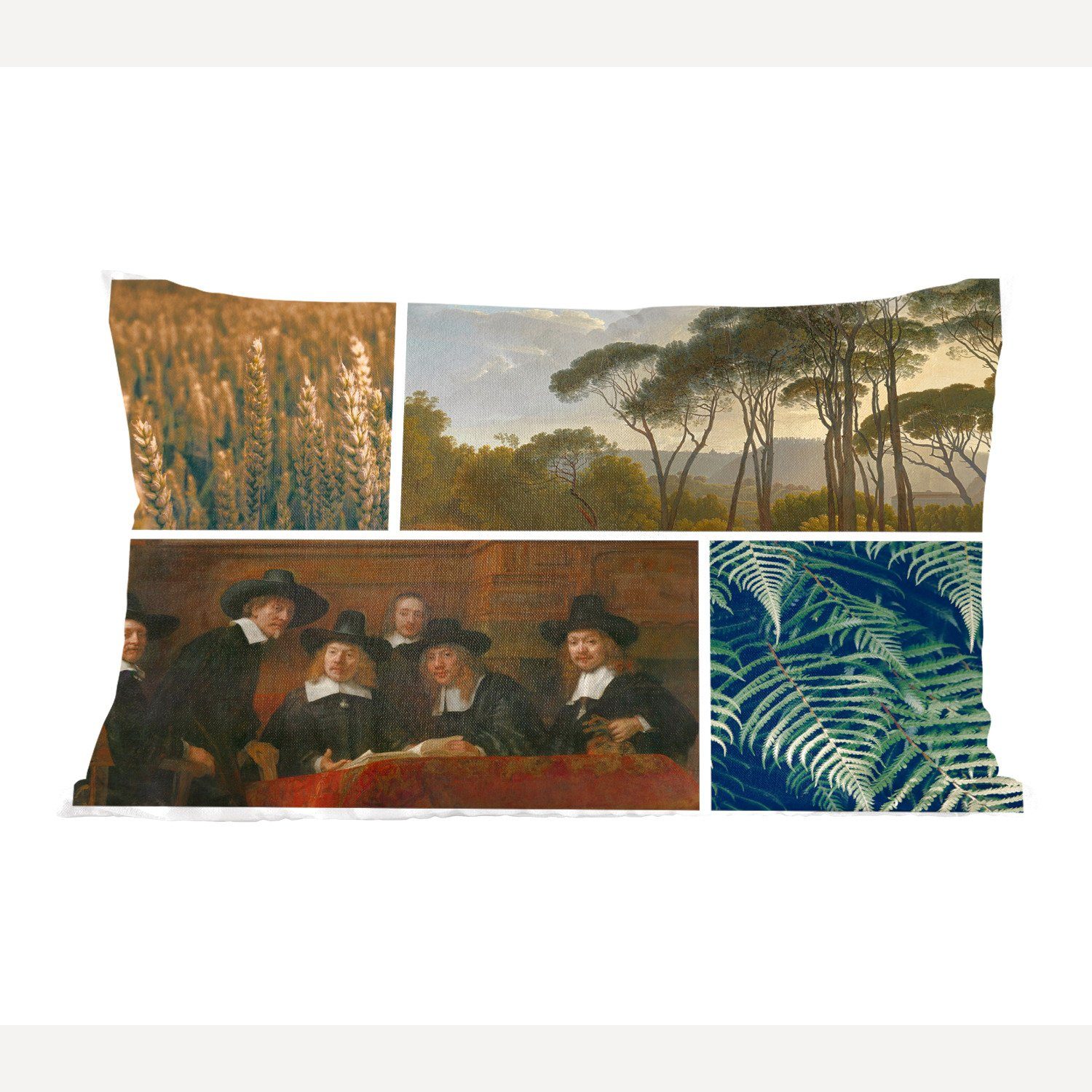 MuchoWow Dekokissen Collage - Wohzimmer Pflanzen, Füllung, Rembrandt - Dekokissen Zierkissen, Schlafzimmer mit Dekoration