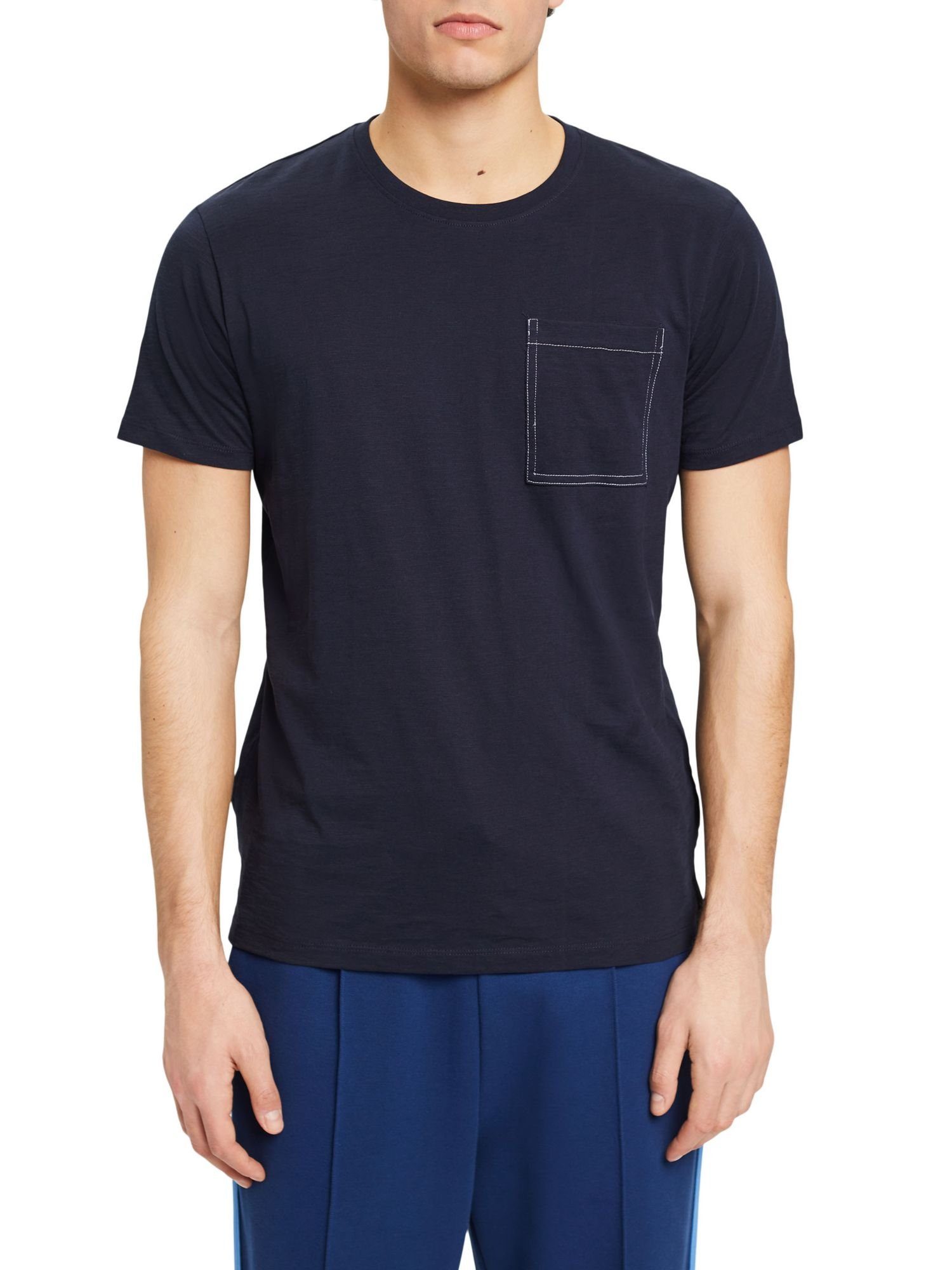 mit NAVY Brusttasche (1-tlg) T-Shirt Baumwoll-T-Shirt Esprit