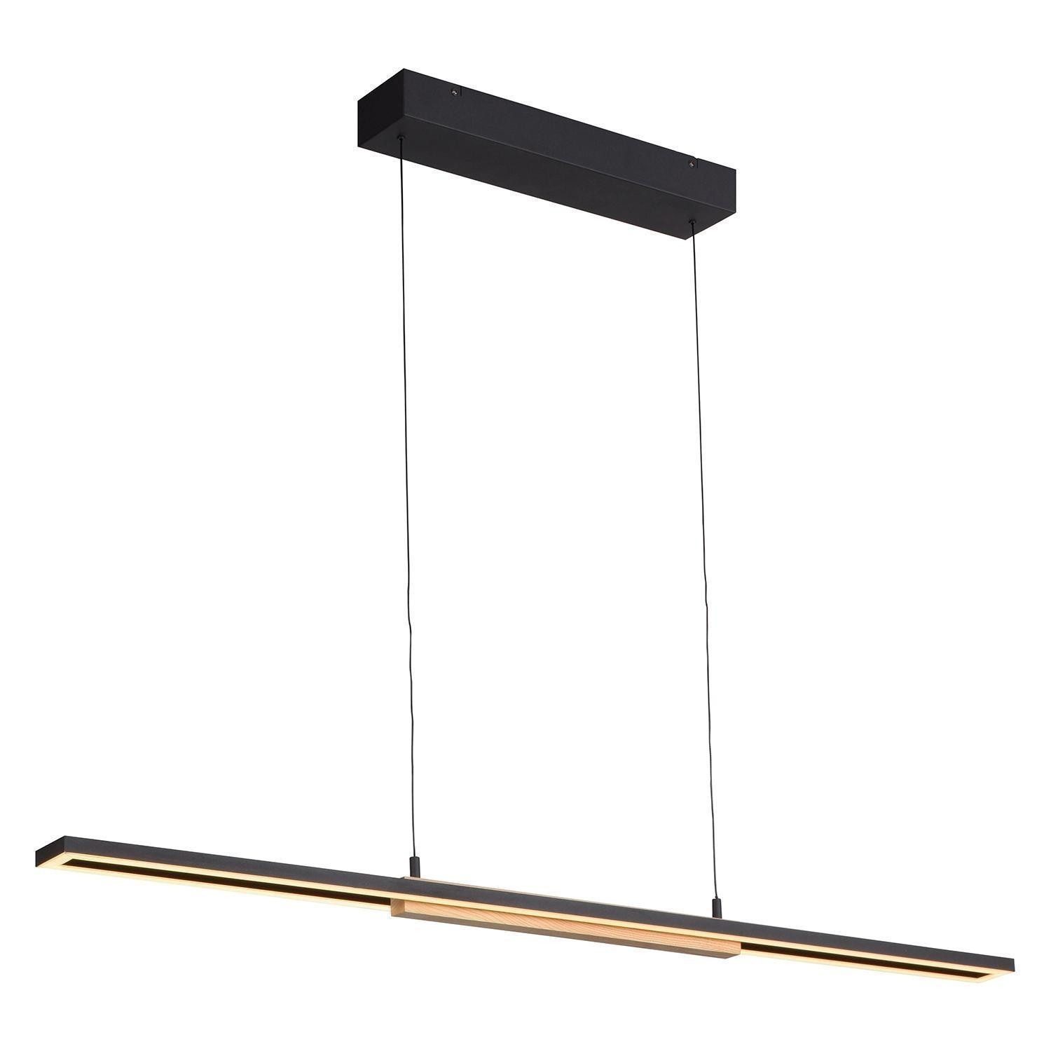 MONDO LED Pendelleuchte FAMERA, 2-flammig, Braun, Schwarz, Eichenholz, Anpassung der Farbtemperatur, Dimmfunktion, LED fest integriert, Metall, Höhenverstellbar, mit Fernbedienung, 115 x 180 cm