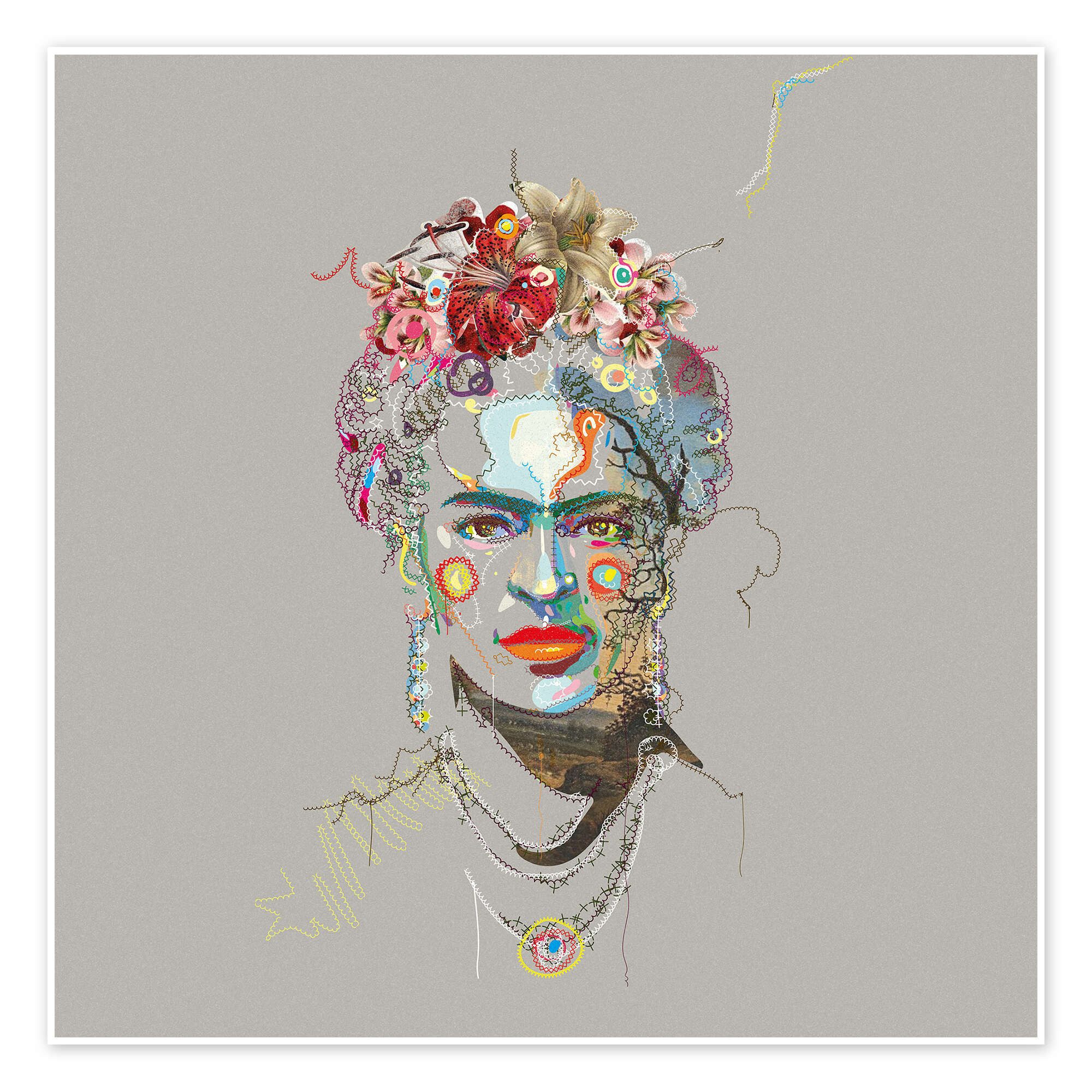 Posterlounge Wandbild Frida Kahlo Floral Face I, Carlos Quitério, erhältlich als Poster, Leinwandbild, Wandsticker oder Acrylglasbild