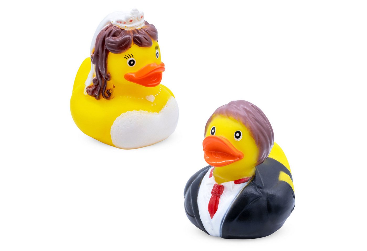 Spetebo Dekofigur Brautpaar Quietscheente für Hochzeitsgeschenk (2er Set, 2 St., 2 Enten), 1x Braut und 1x Bräutigam
