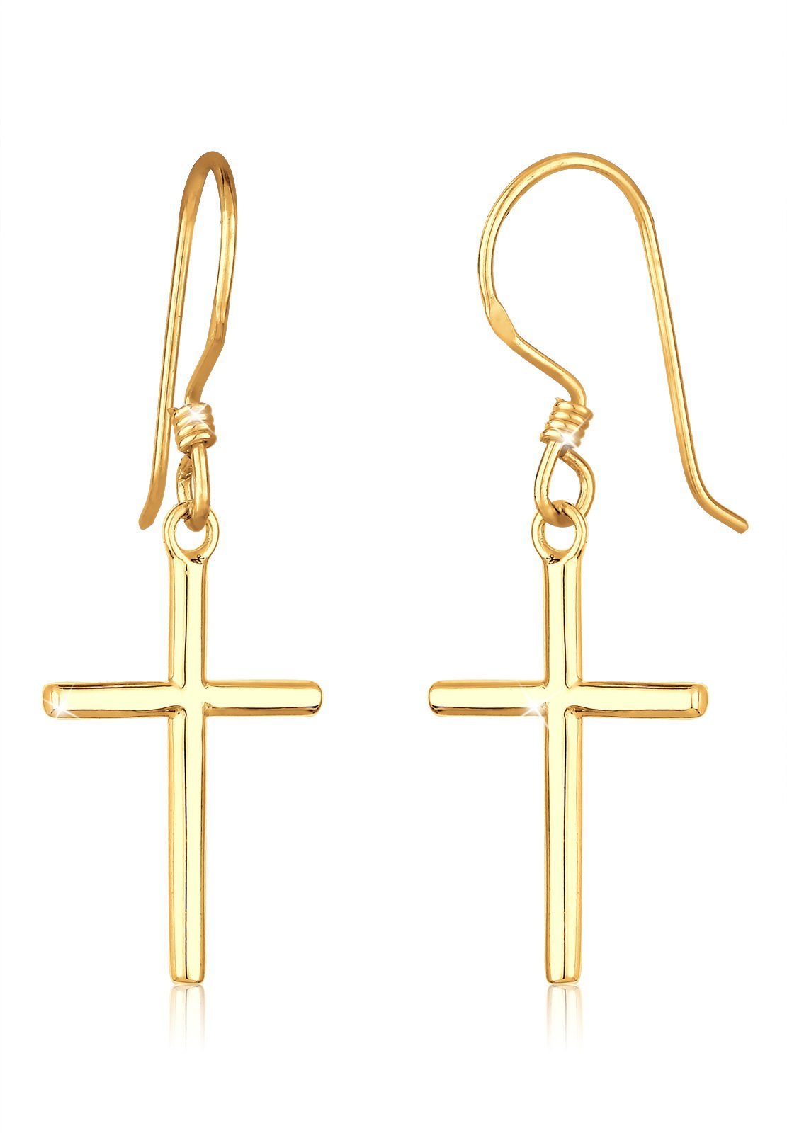 Paar Ohrhänger Kreuz schlicht religiös 925 Silber vergoldet