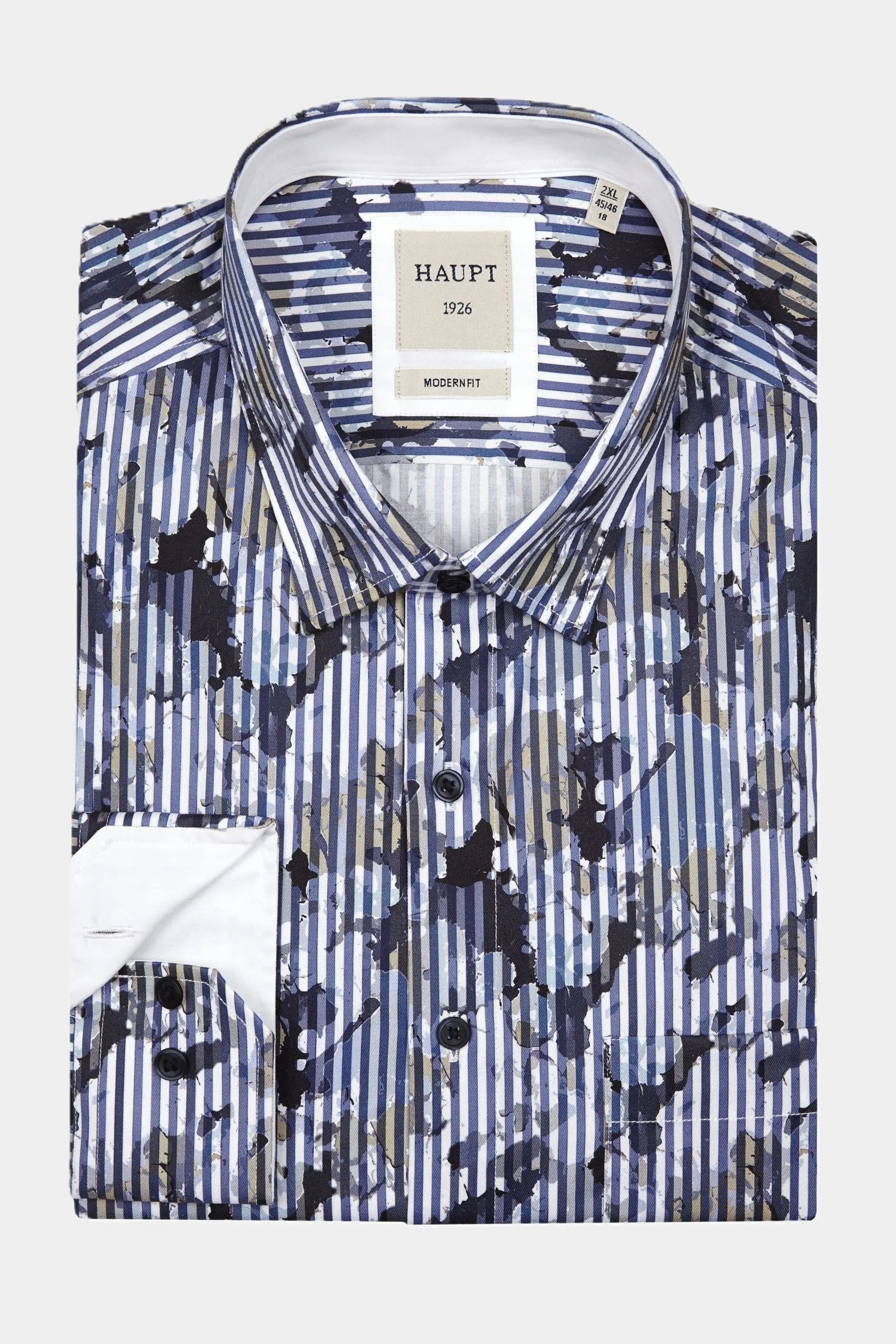 Langarmhemd Haupt Popelin Modern Fit Langarm Herrenhemd mit Multicolor Blue