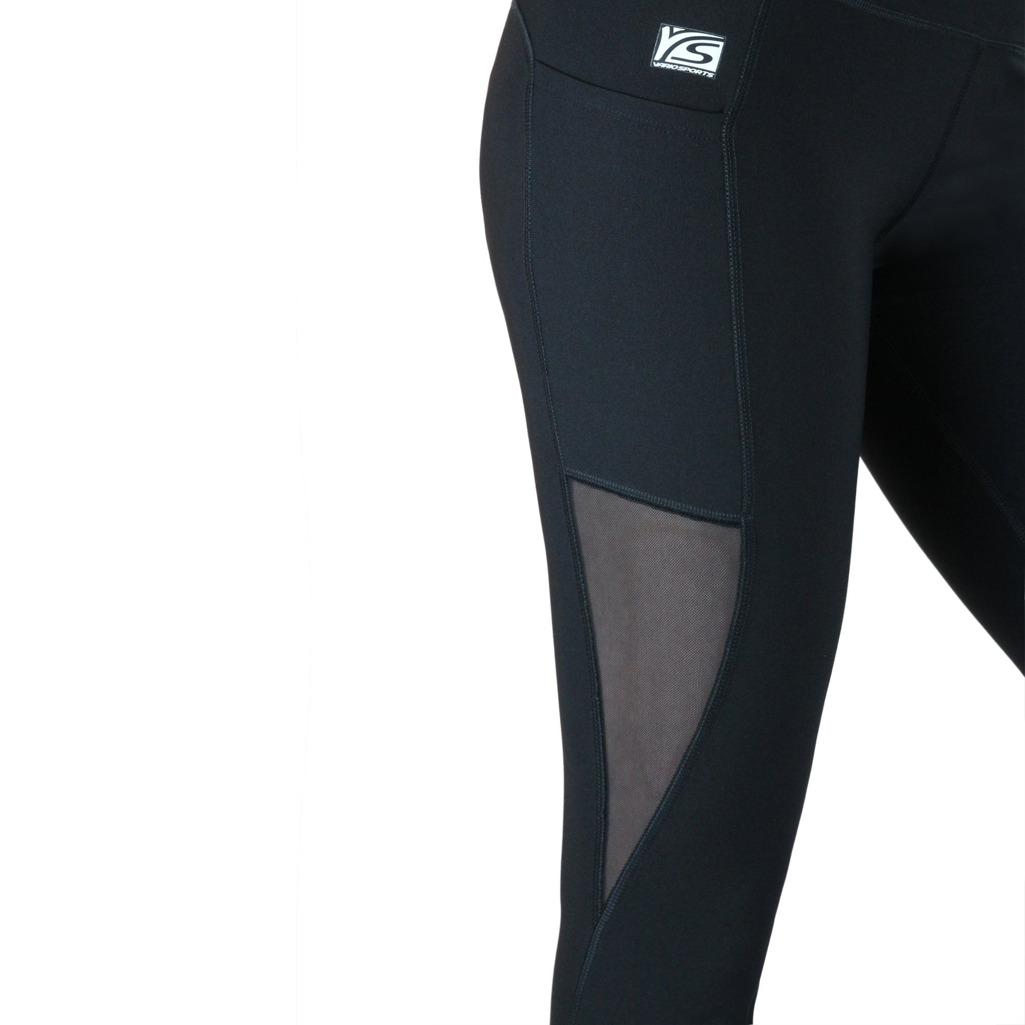 VS Variosports Highwaist Leggings Damen High Waist Sport Leggings lang, mit Handytasche & Mesh-Design Damen Sport Leggings lang, blickdicht, hoher Bund & 4-Wege-Stretch