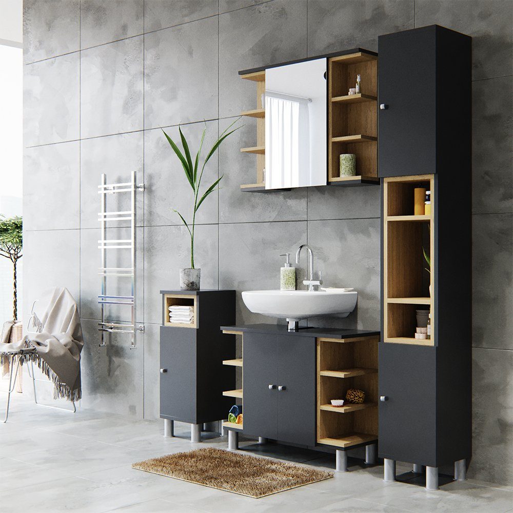 Vicco Badezimmer-Set »Badmöbel Set Aquis Bad Spiegel Waschtischunterschrank  Badschrank Anthrazit« online kaufen | OTTO