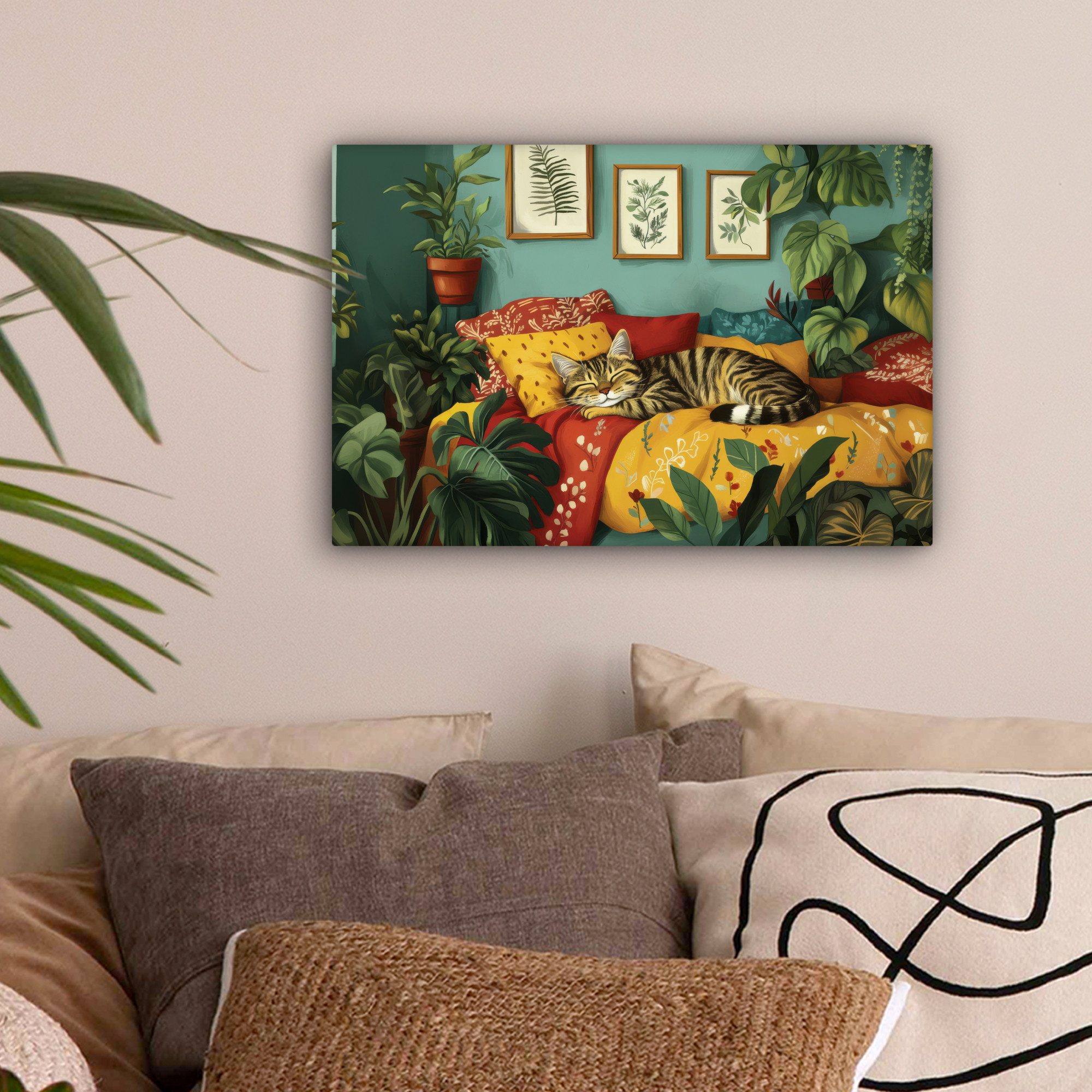 OneMillionCanvasses® Leinwandbild Katze - Pflanzen - Grün, Fotodruck (1 St) günstig online kaufen