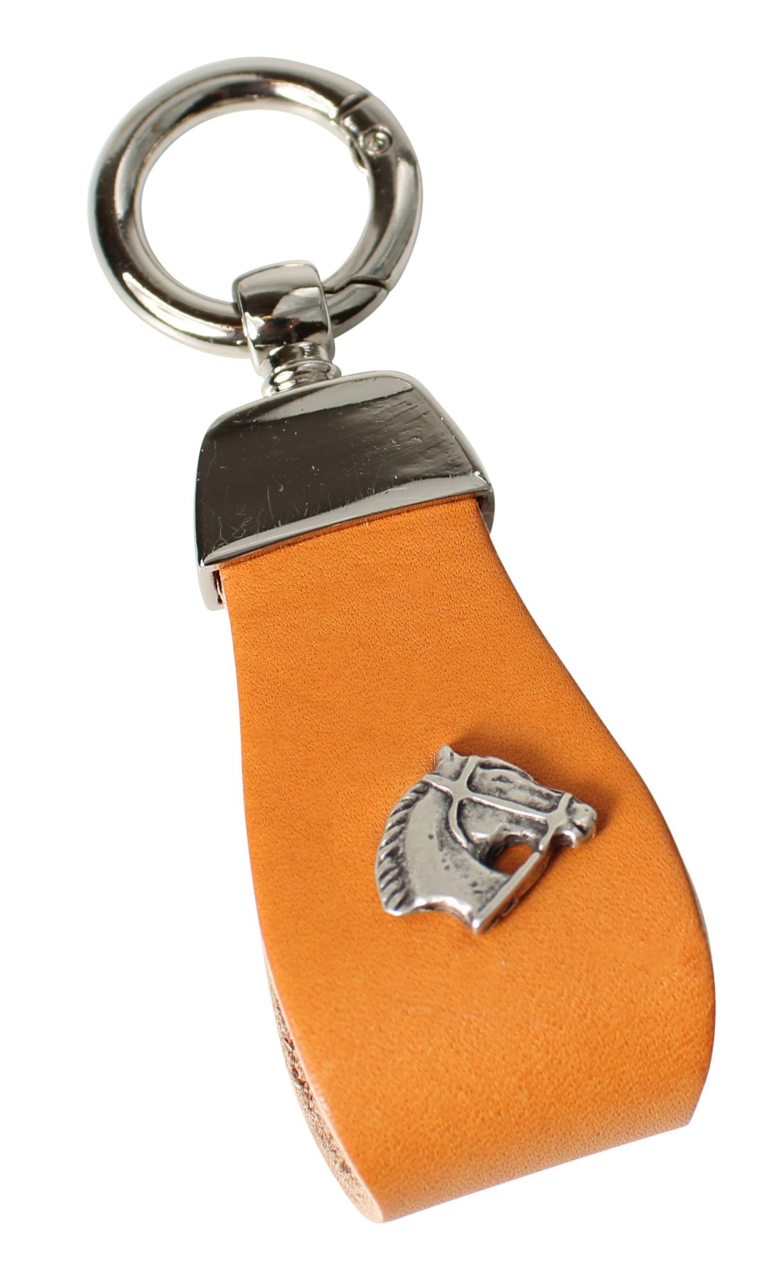 FRONHOFER Schlüsselanhänger 18779, Schlüsselanhänger aus Vollrindleder mit Pferdekopf Vintage-natur