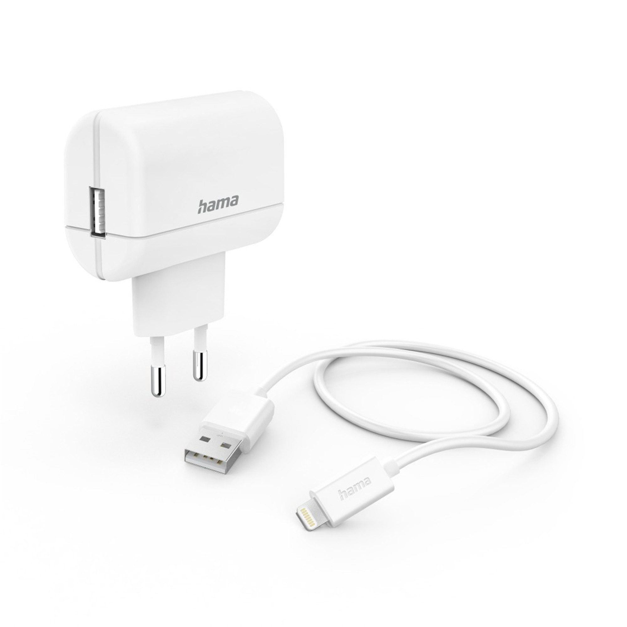 Hama Ladegerät mit Ladekabel Lightning, 12 W, 1 m, Weiß Universal-Ladegerät (2-tlg)