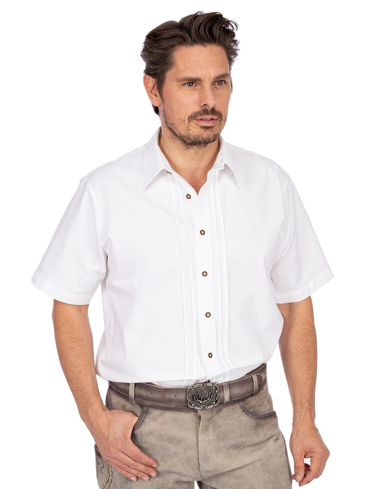 Trachtenhemd Halbarm (Regular F OS-Trachten weiss Biesen EDGAR Trachtenhemd