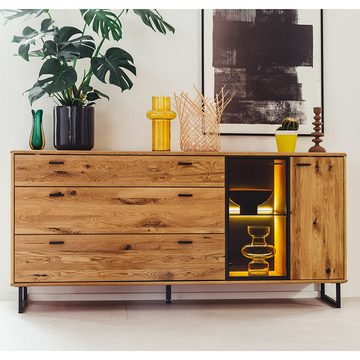 Lomadox Sideboard ALBACETE-05, in Wildeiche geölt (teilmassiv) mit anthrazit B/H/T ca. 179/85/44 cm