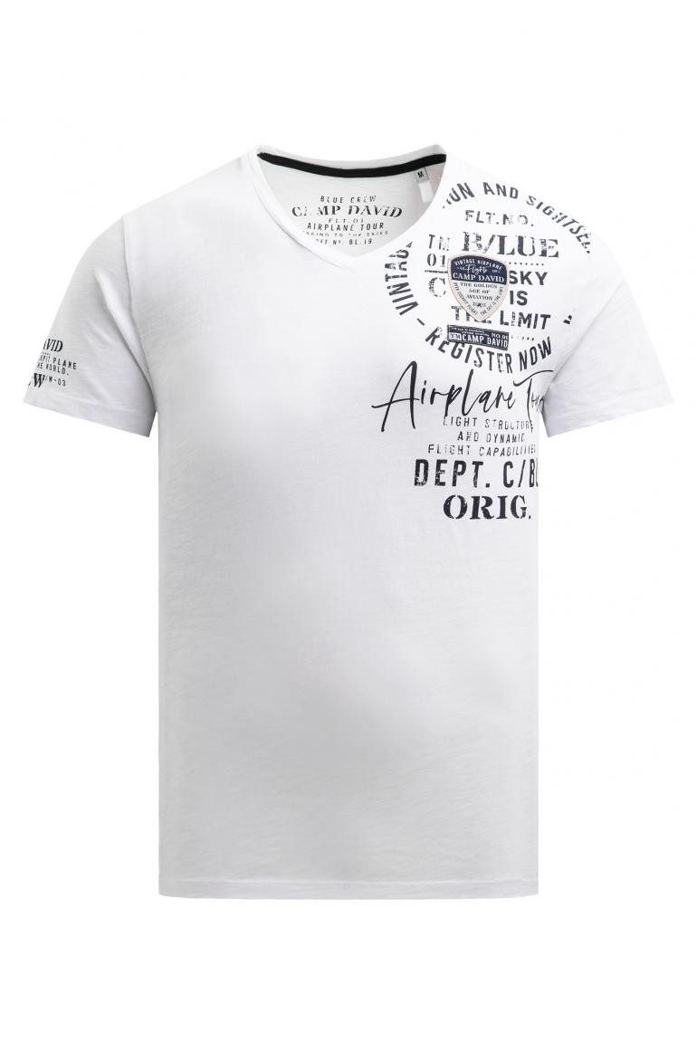 CAMP DAVID T-Shirt V-Neck mit Used Prints und Patches günstig online kaufen