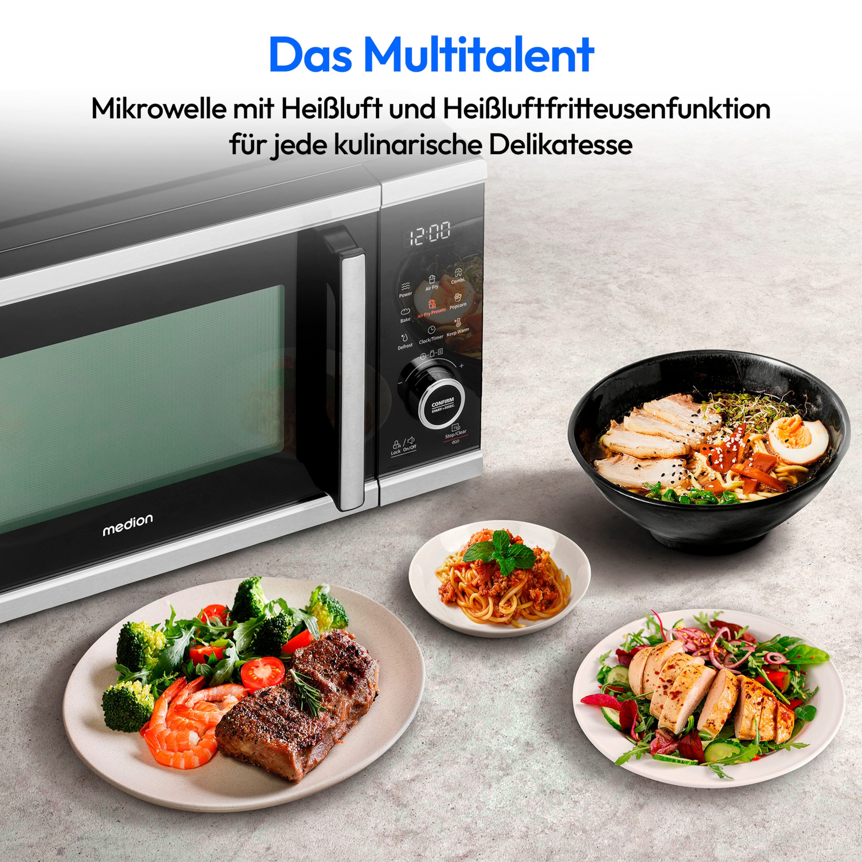 Medion® Heißluftfritteuse MD11499, 900 W, 9 Automatikprogramme, Auftaufunktion, LED Display