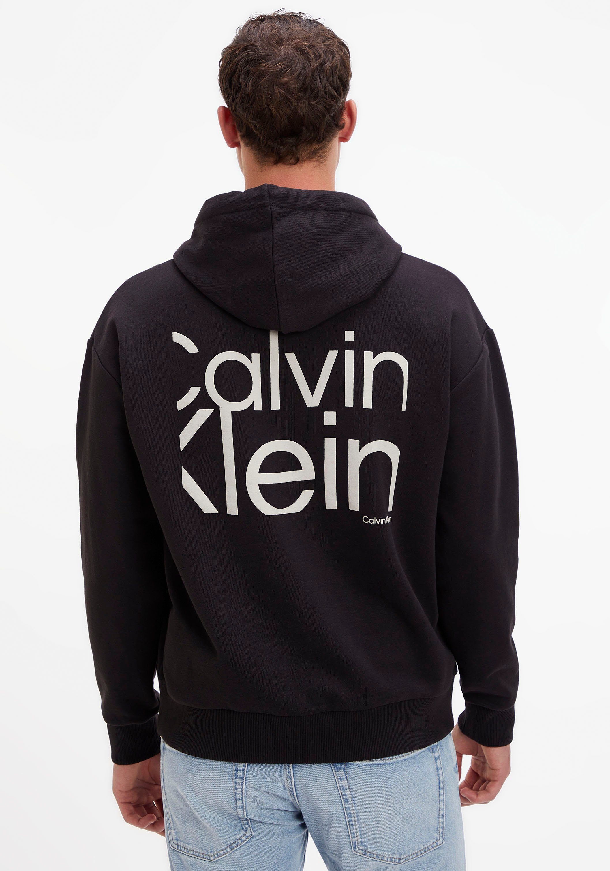 Calvin Klein Rücken Kapuzensweatshirt CK-Schriftzug großem mit dem auf schwarz