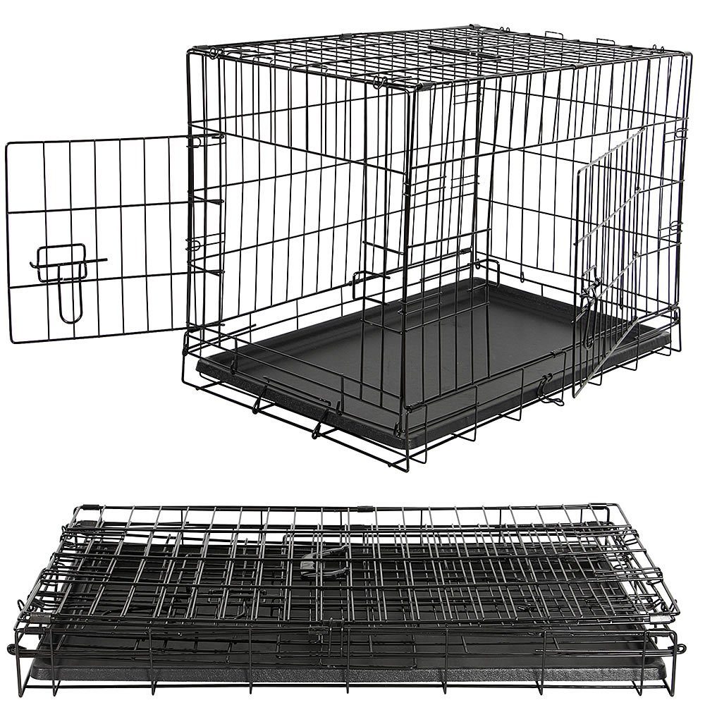 Feel2Home Hunde-Transportbox Hundebox Gitterbox faltbar mit 2 Türen, Bodenwanne und Tragegriff, Faltbar,Rostbeständiger beschichteter Eisendraht